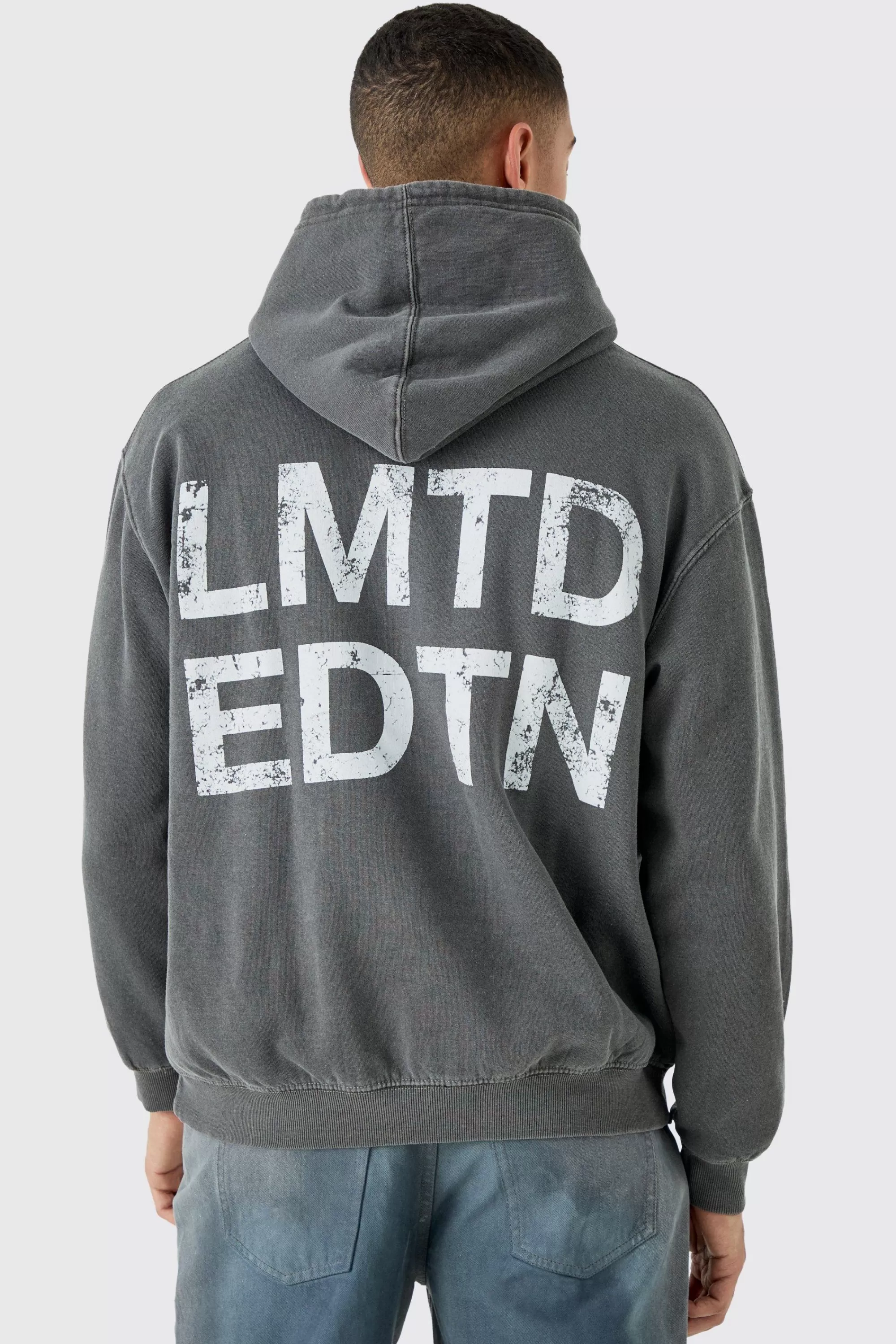 boohooMAN Oversized Overdyed Lmtd Graphic Hoodie | UK