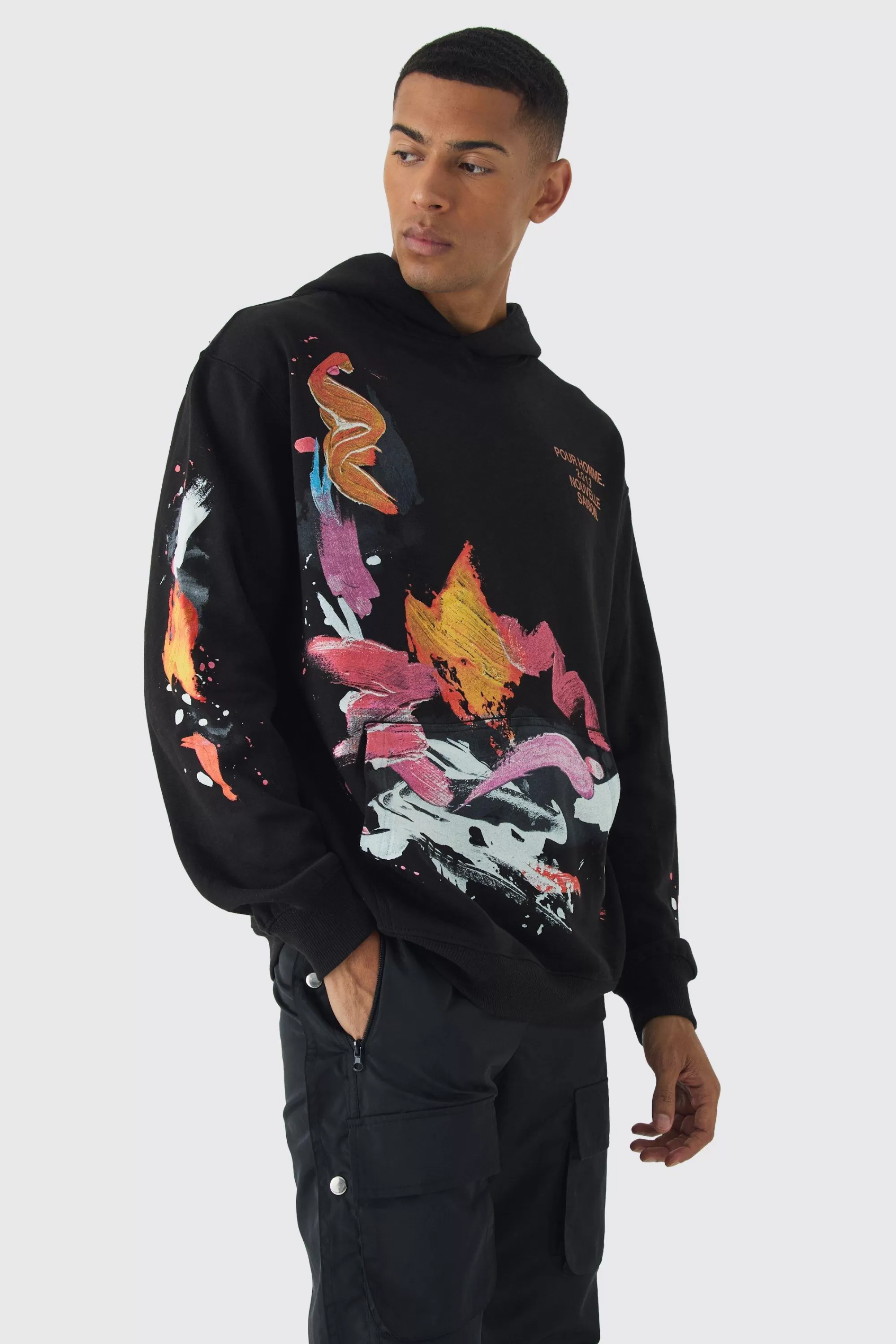 boohooMAN Oversized Paint Splatter Homme Hoodie | UK