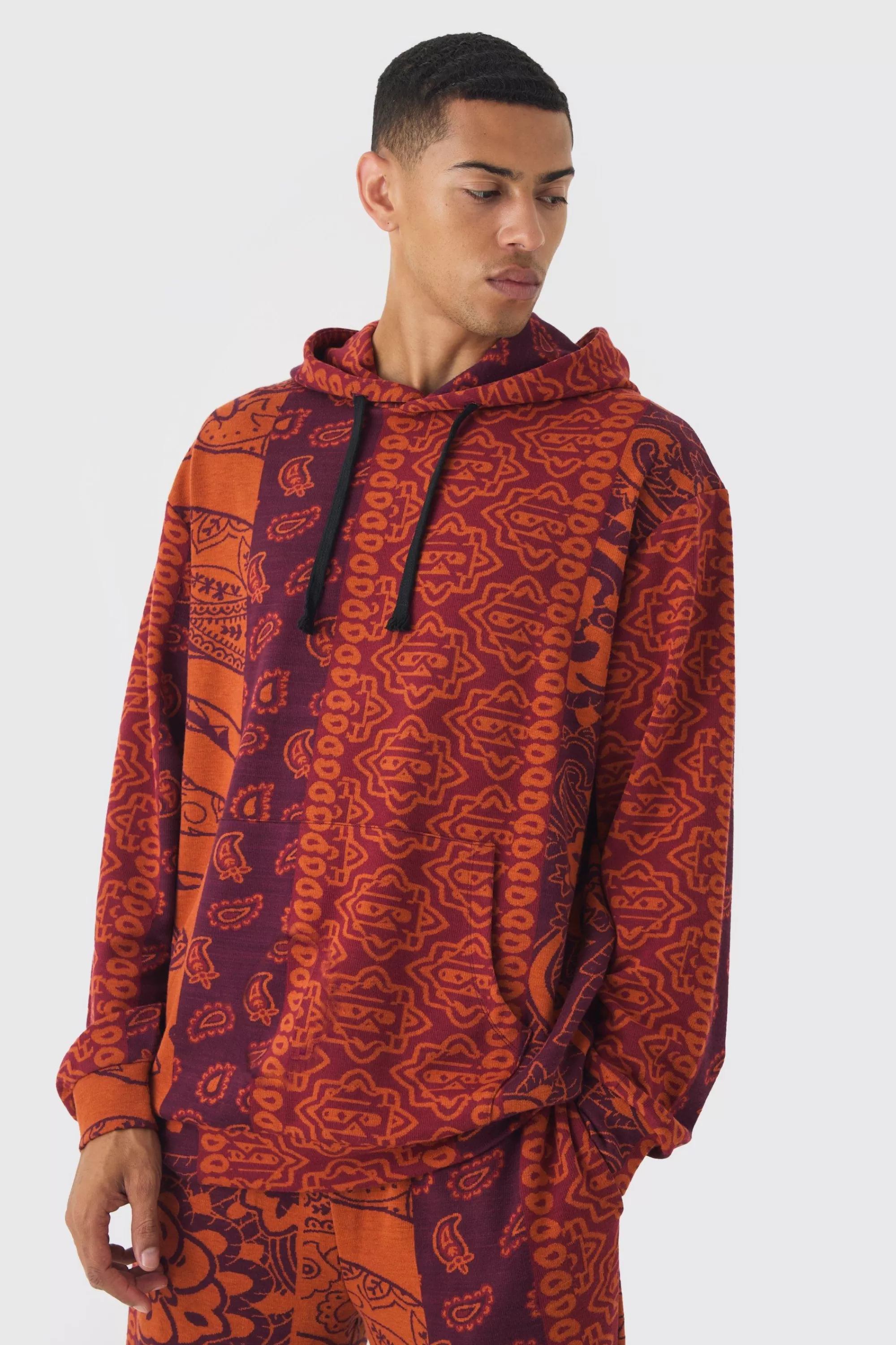 boohooMAN Oversized Paisley Jacquard Hoodie | UK