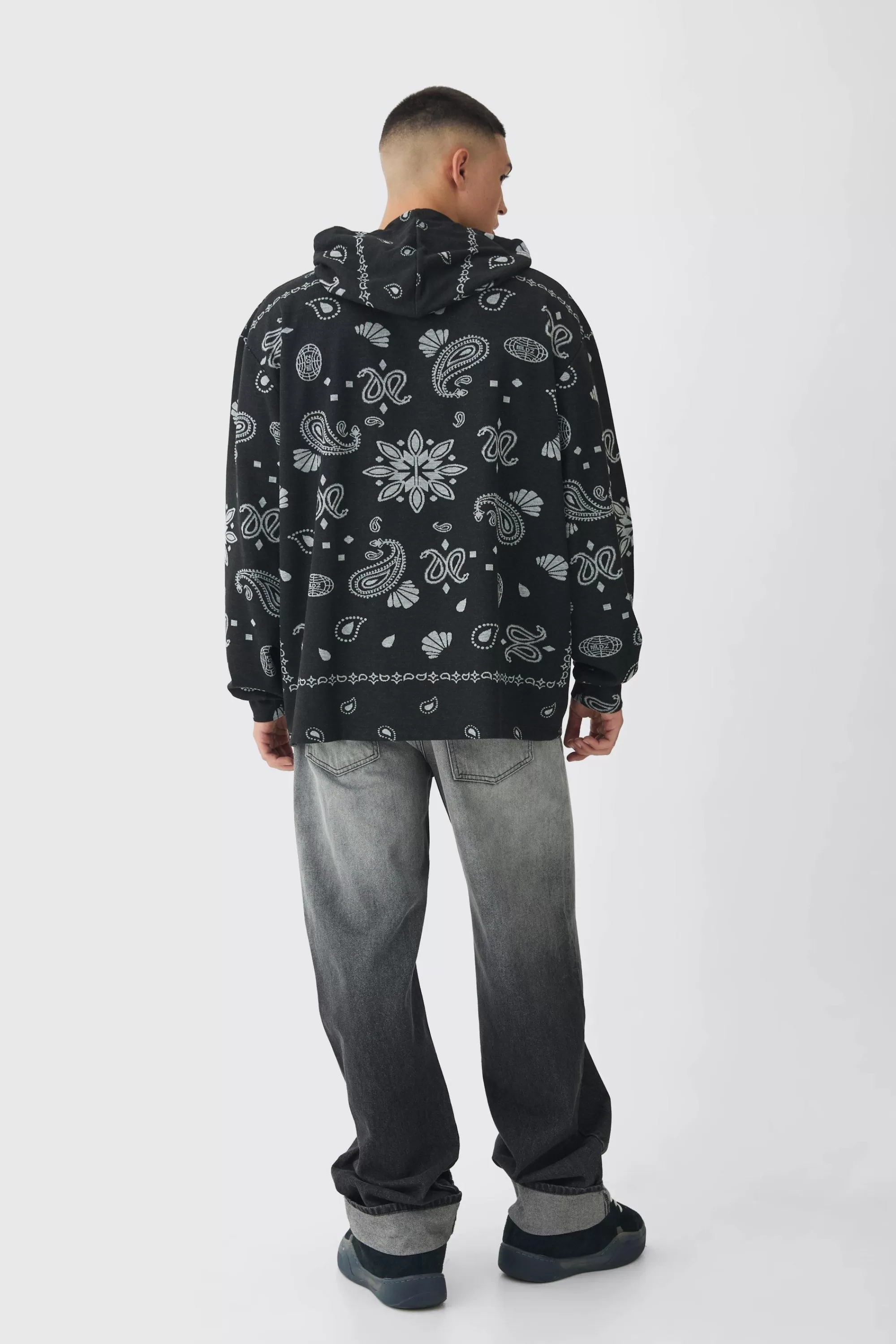 boohooMAN Oversized Paisley Jacquard Hoodie | UK