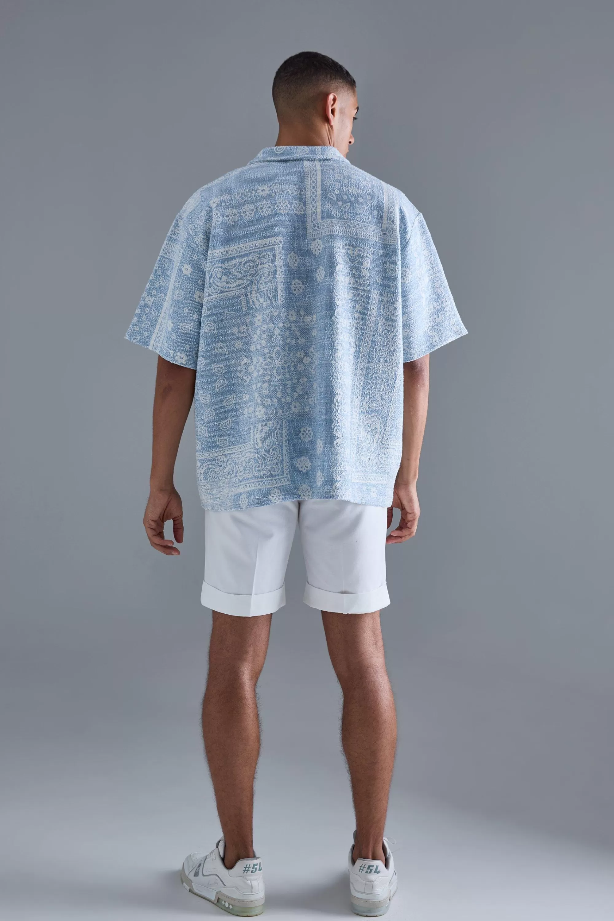 boohooMAN Oversized Paisley Jacquard Rugby Half Sleeve Sweatshirt | UK
