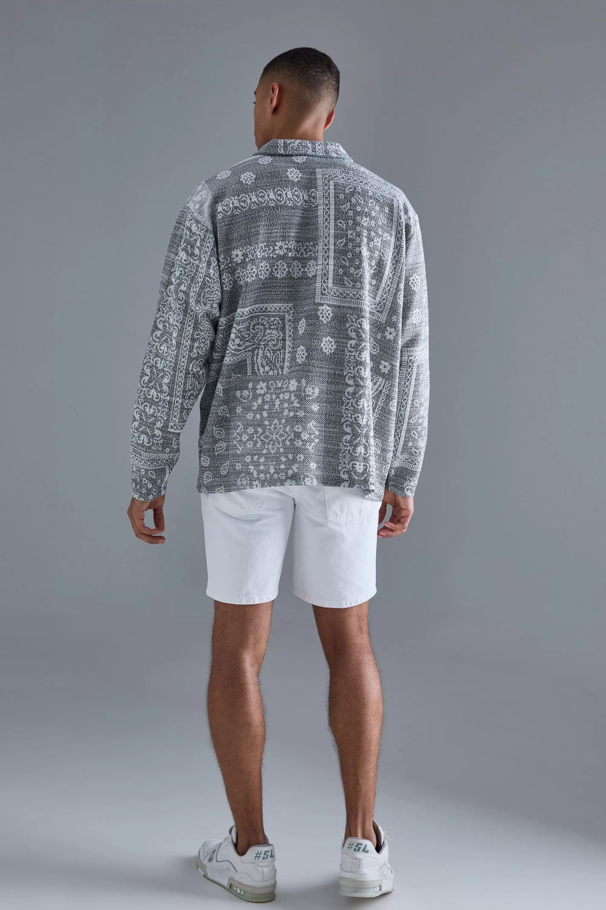 boohooMAN Oversized Paisley Jacquard Rugby Sweatshirt | UK