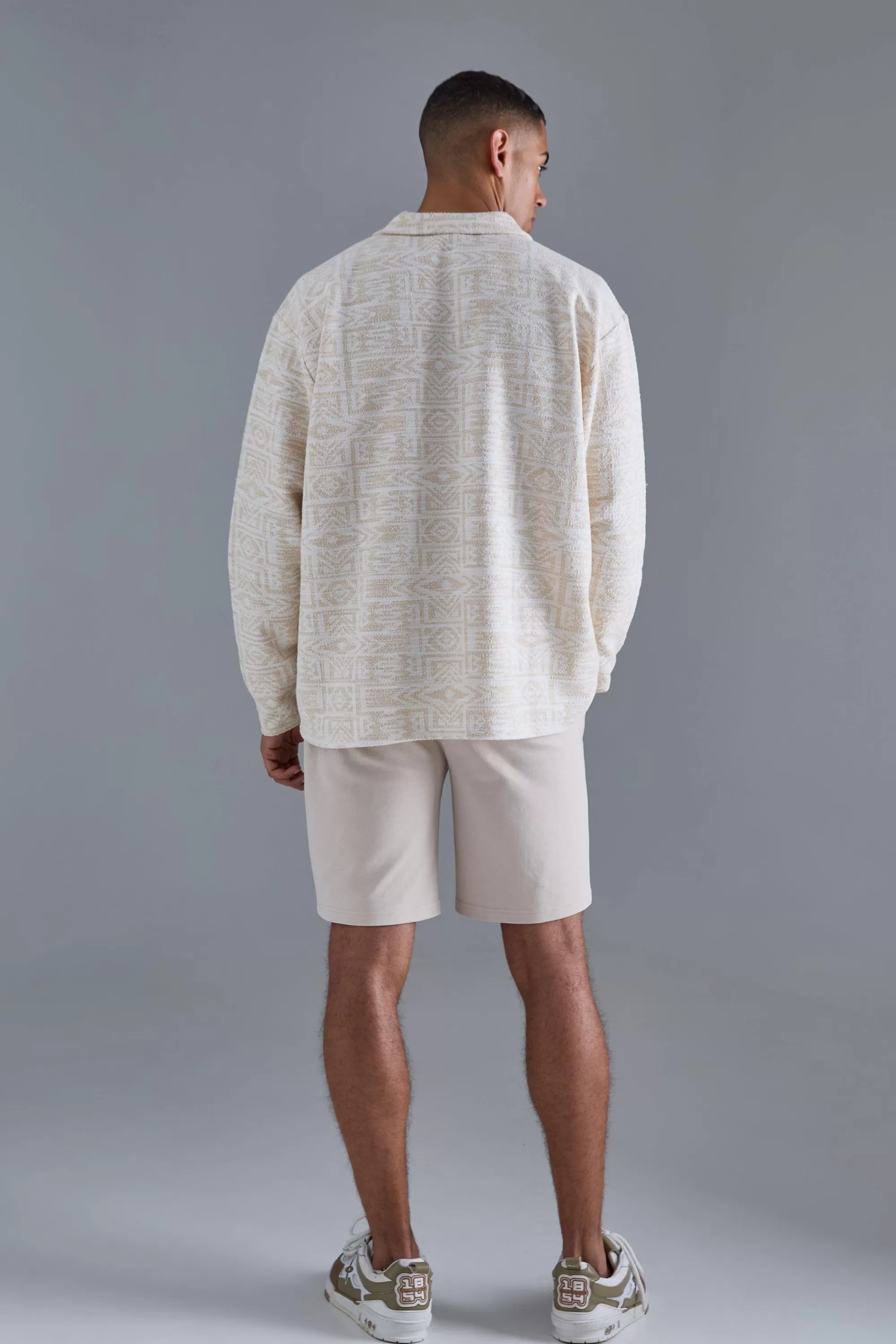 boohooMAN Oversized Paisley Jacquard Rugby Sweatshirt | UK