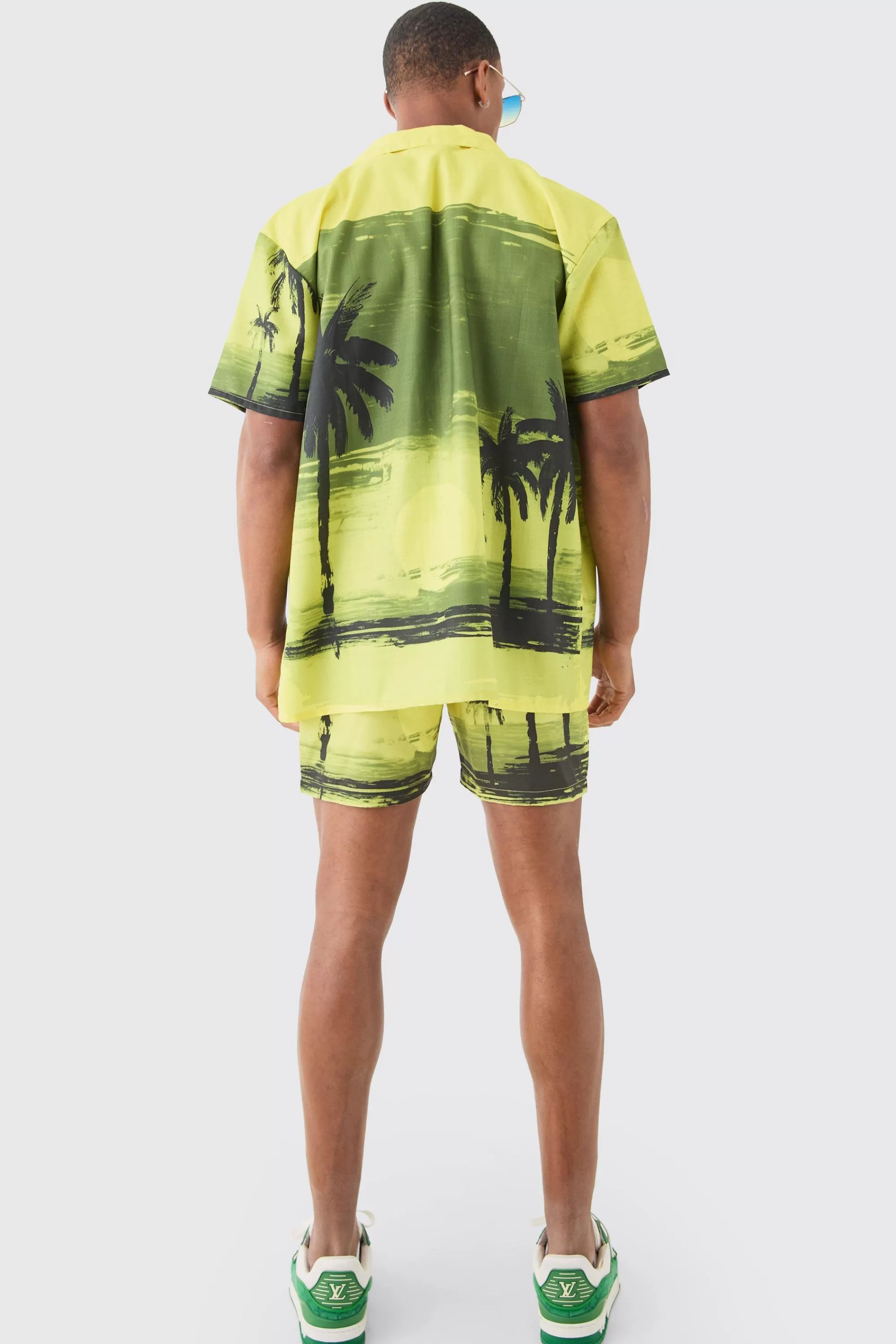 boohooMAN Oversized Palm Shirt & Swim Short Set | UK