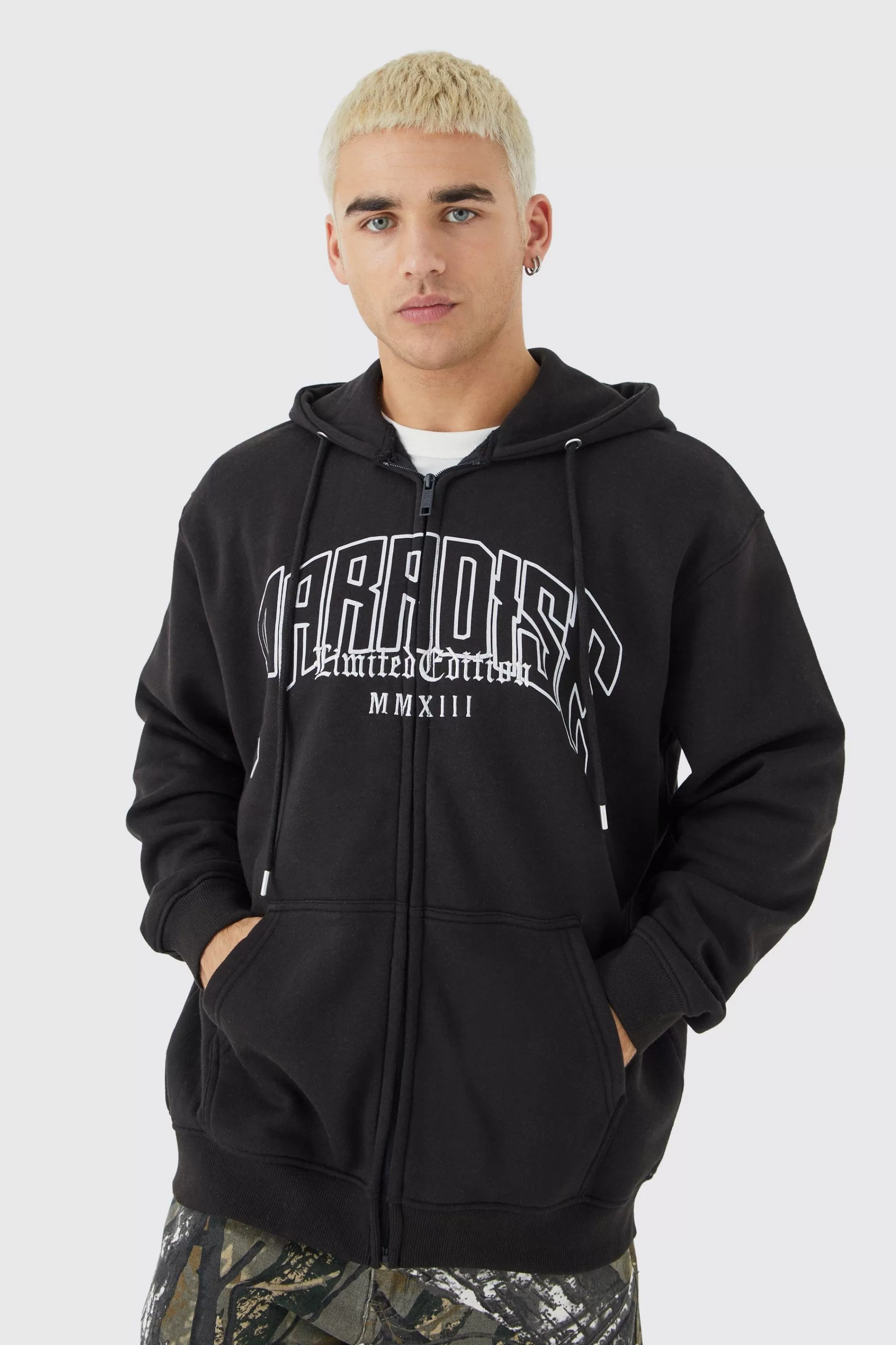 boohooMAN Oversized Paradise Zip Thru Hoodie | UK