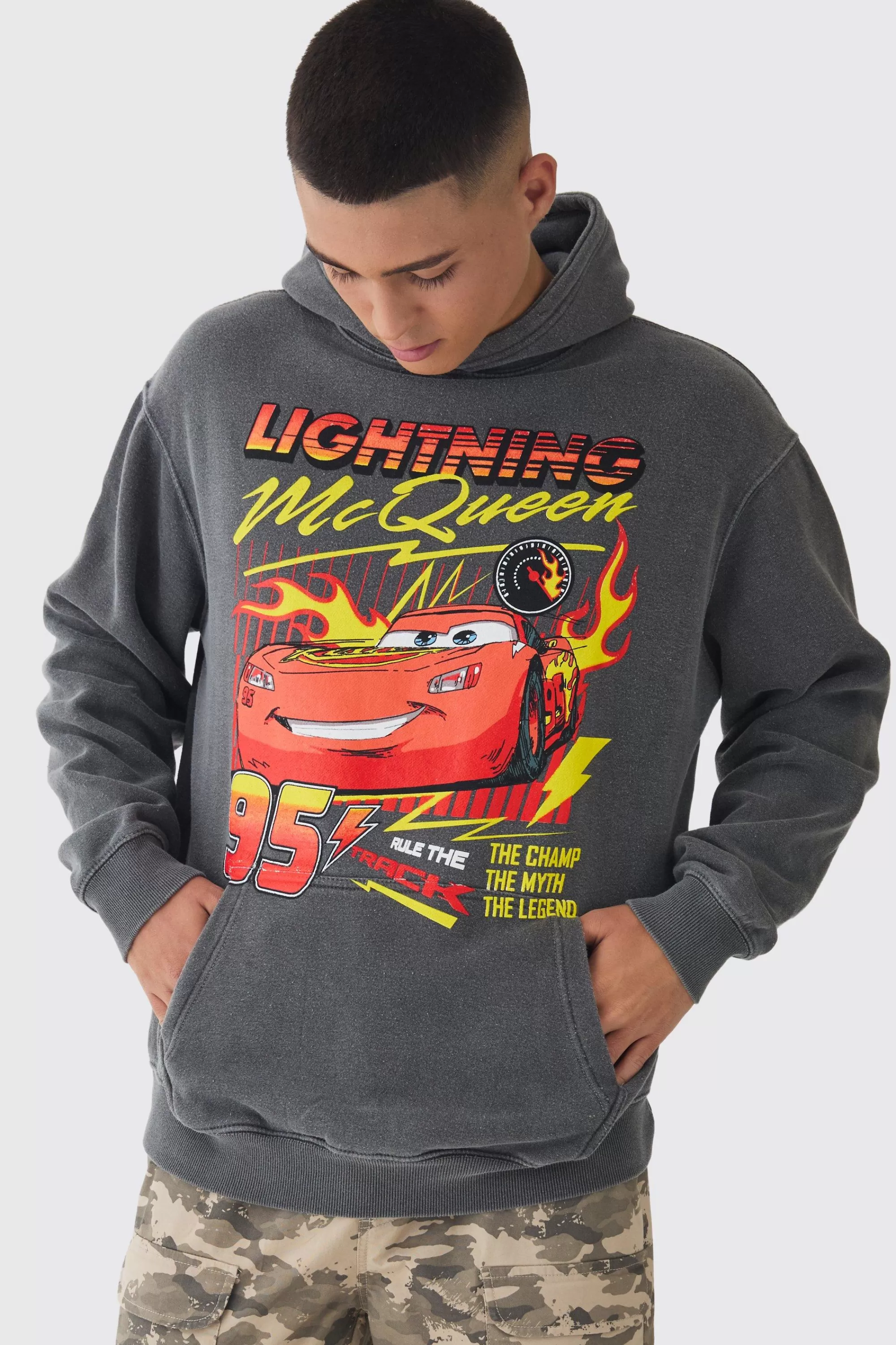 boohooMAN Oversized Pixar Cars Wash License Print Hoodie | UK