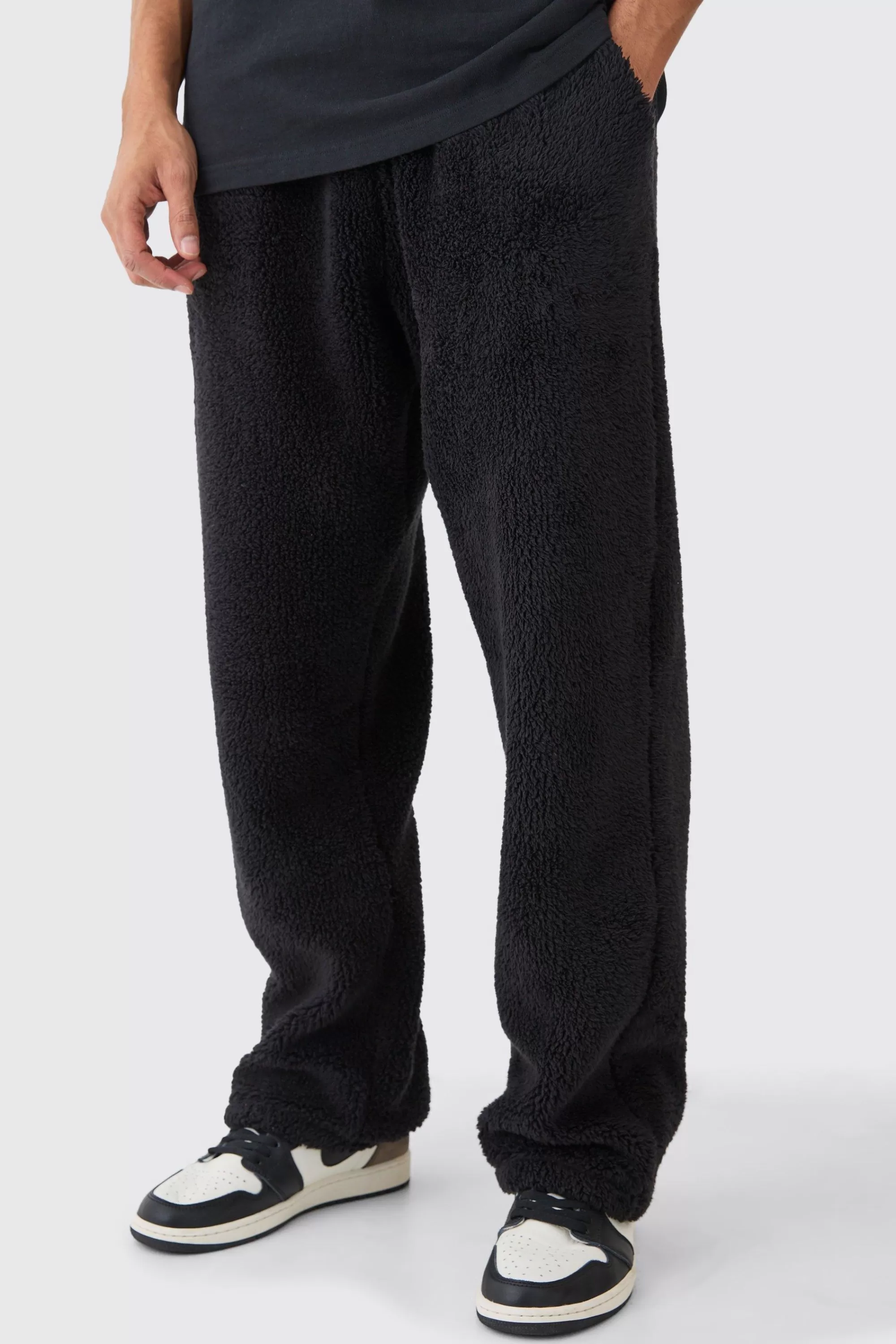 boohooMAN Oversized Plain Borg Jogger | UK