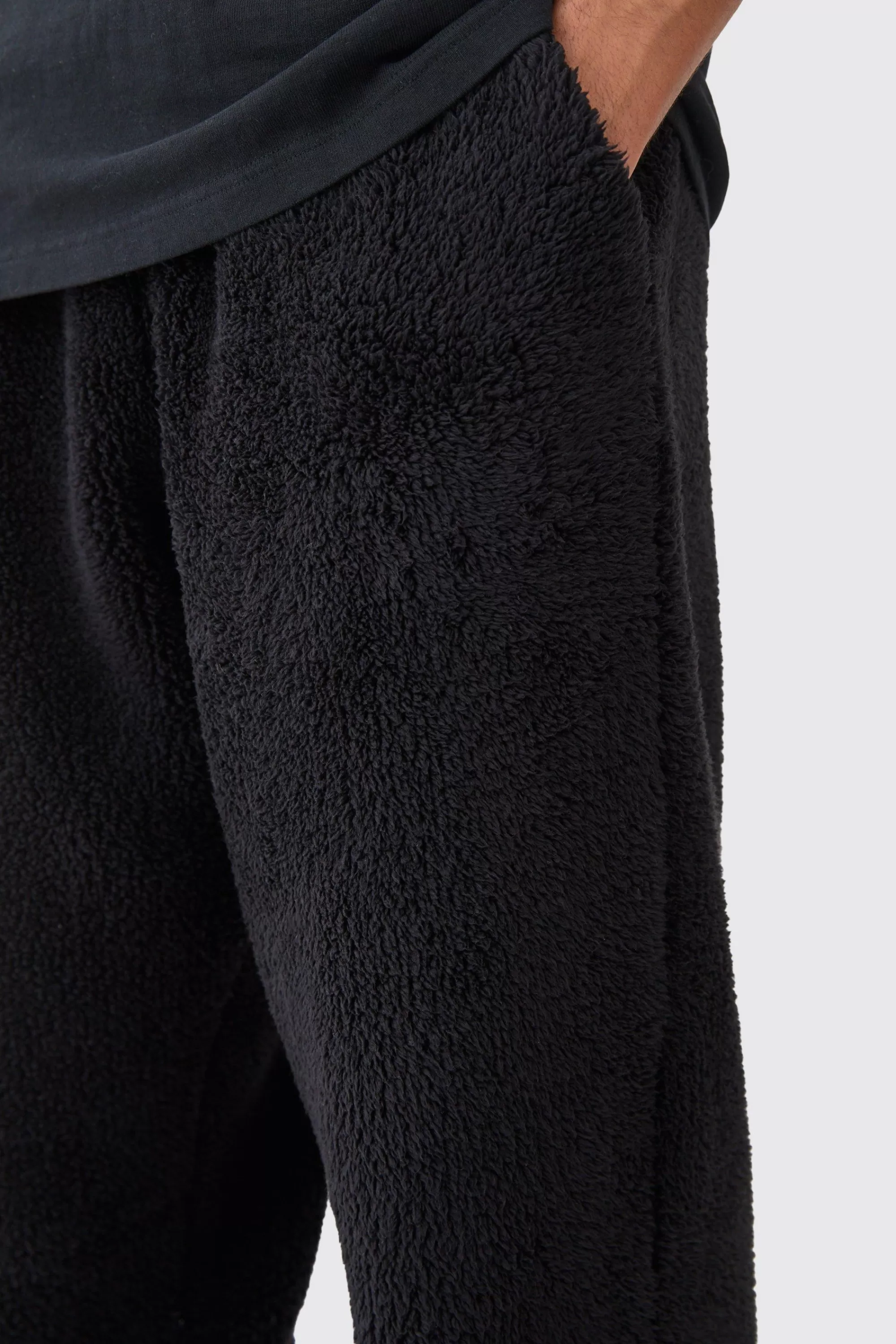 boohooMAN Oversized Plain Borg Jogger | UK
