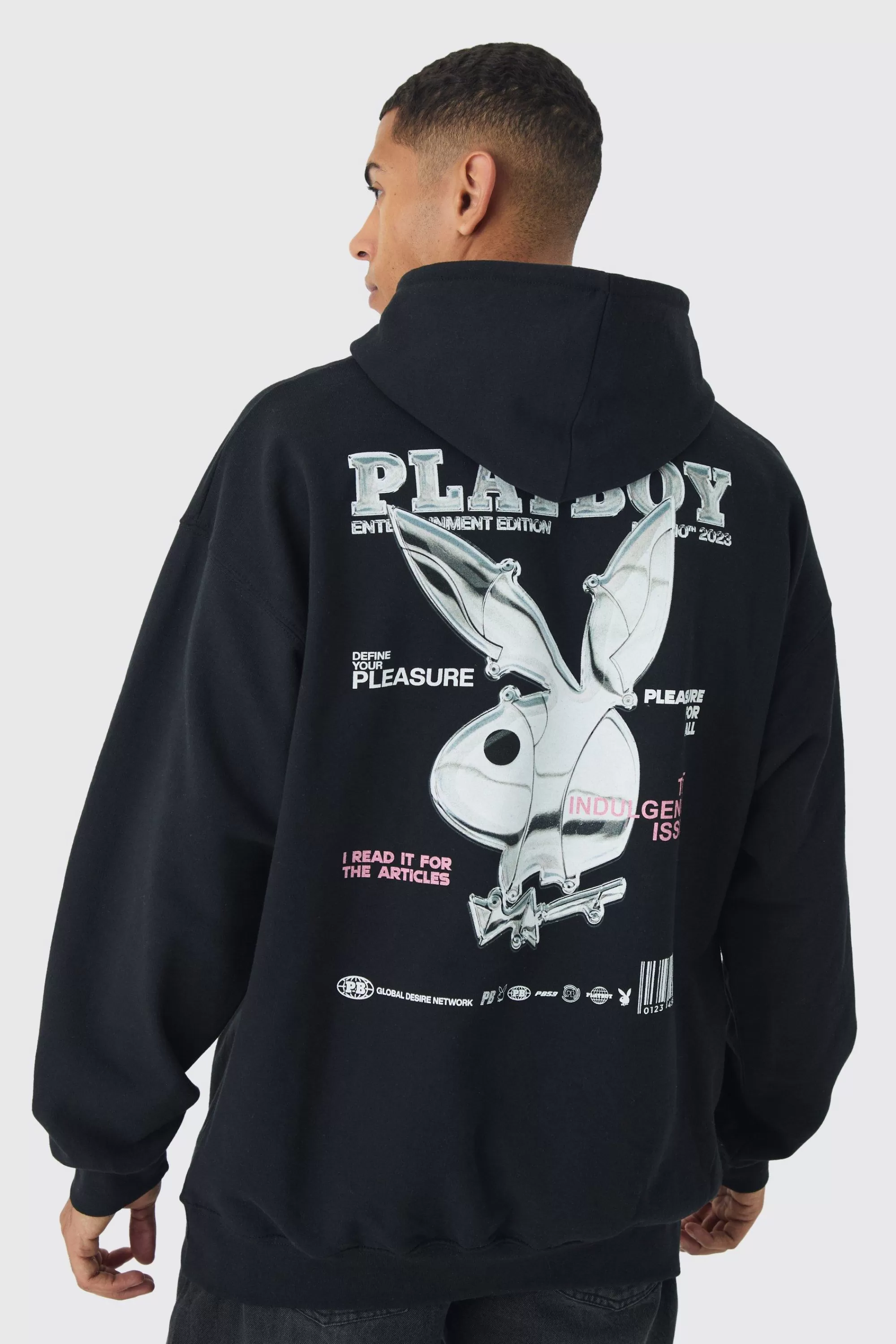 boohooMAN Oversized Playboy Varsity License Print Hoodie | UK