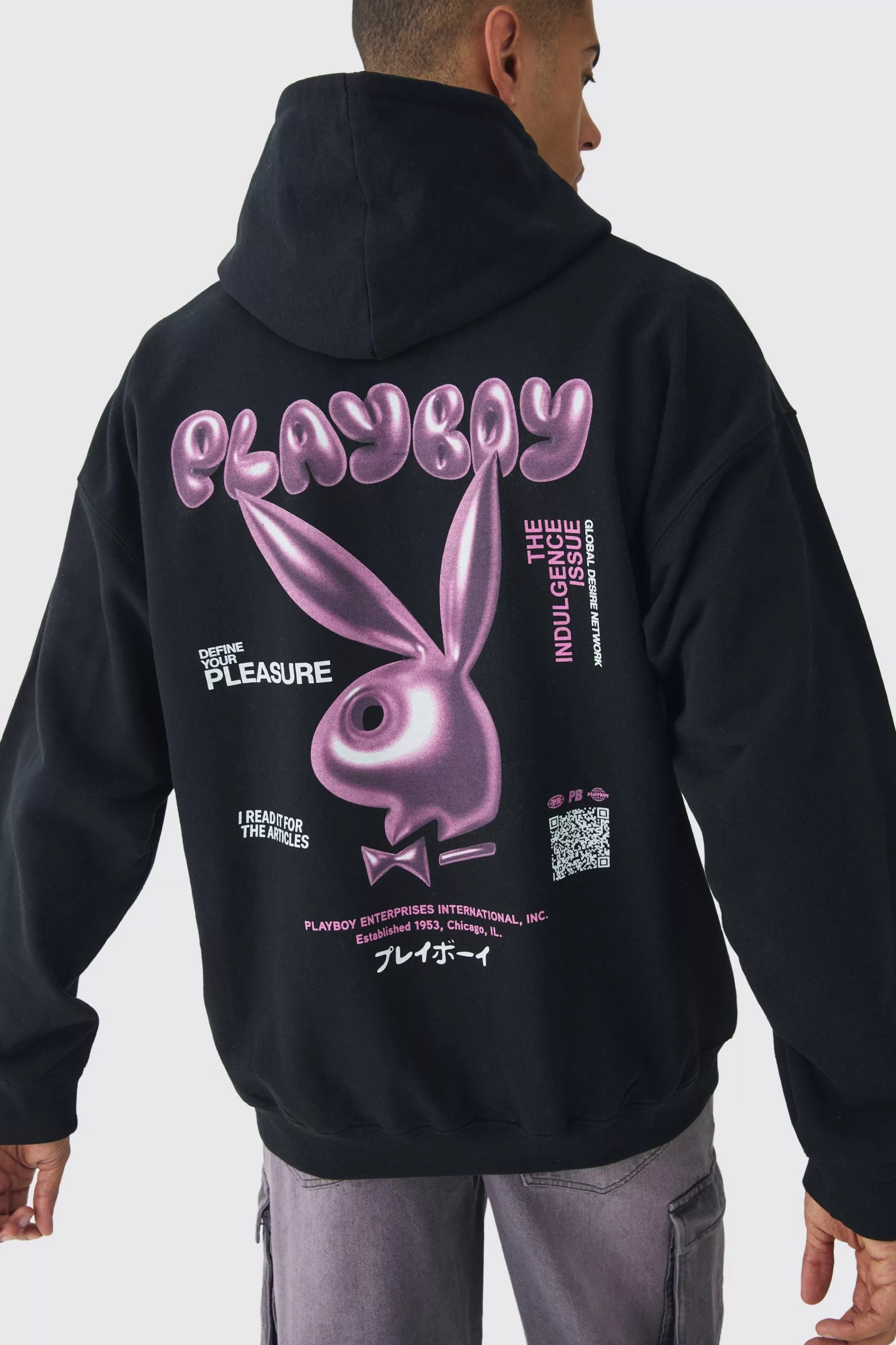boohooMAN Oversized Playboy Varsity License Print Hoodie | UK