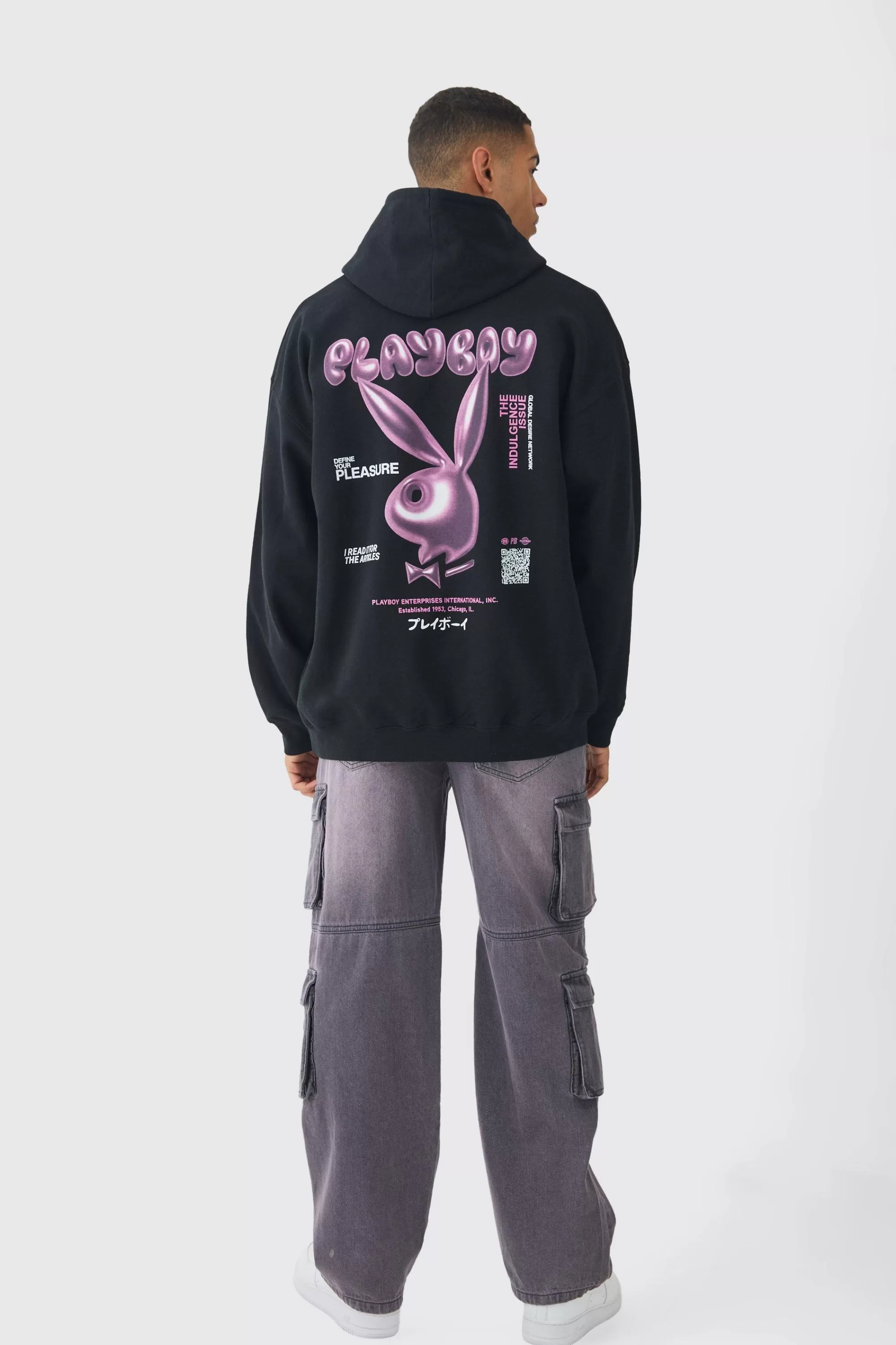 boohooMAN Oversized Playboy Varsity License Print Hoodie | UK