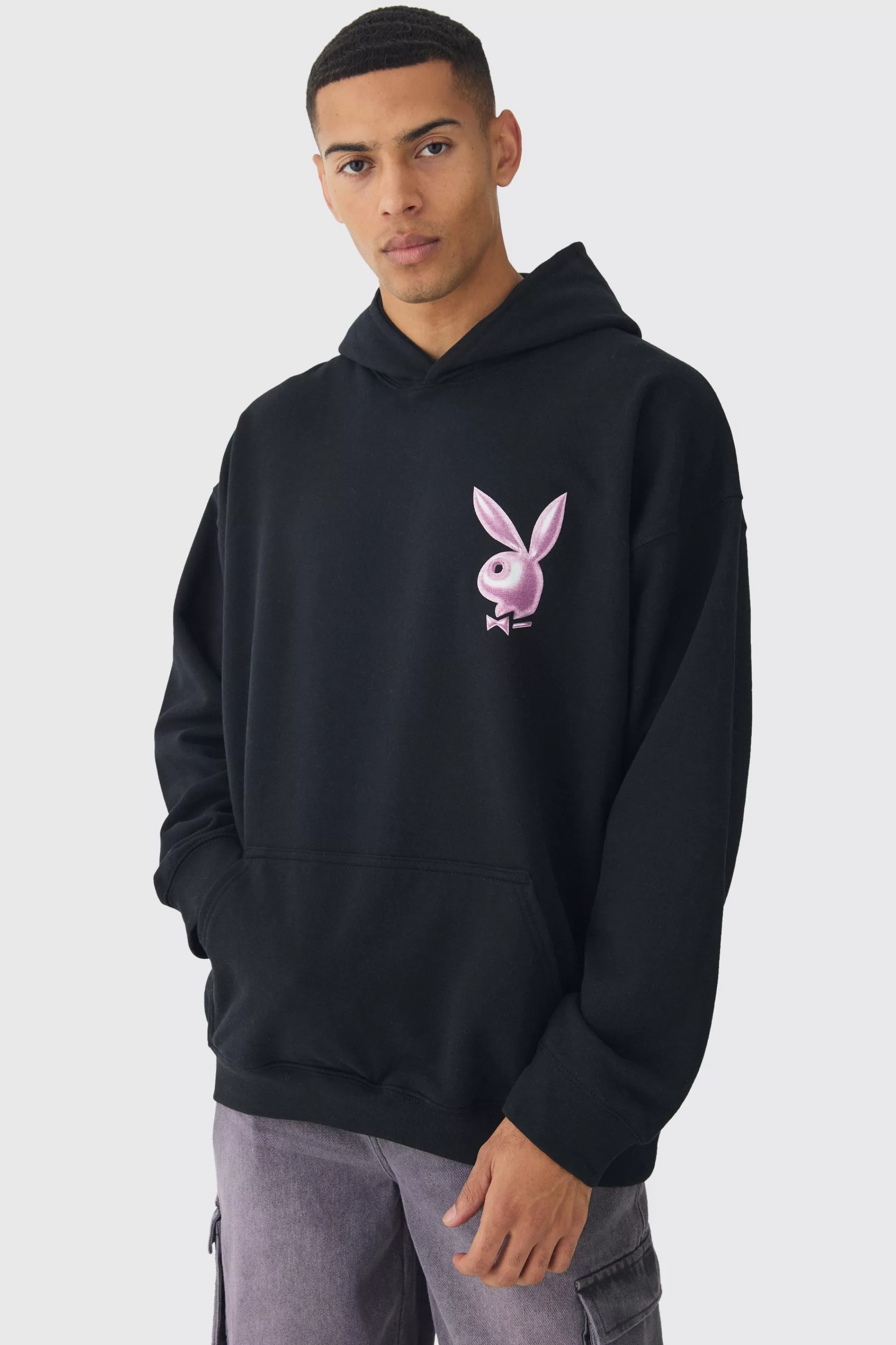boohooMAN Oversized Playboy Varsity License Print Hoodie | UK