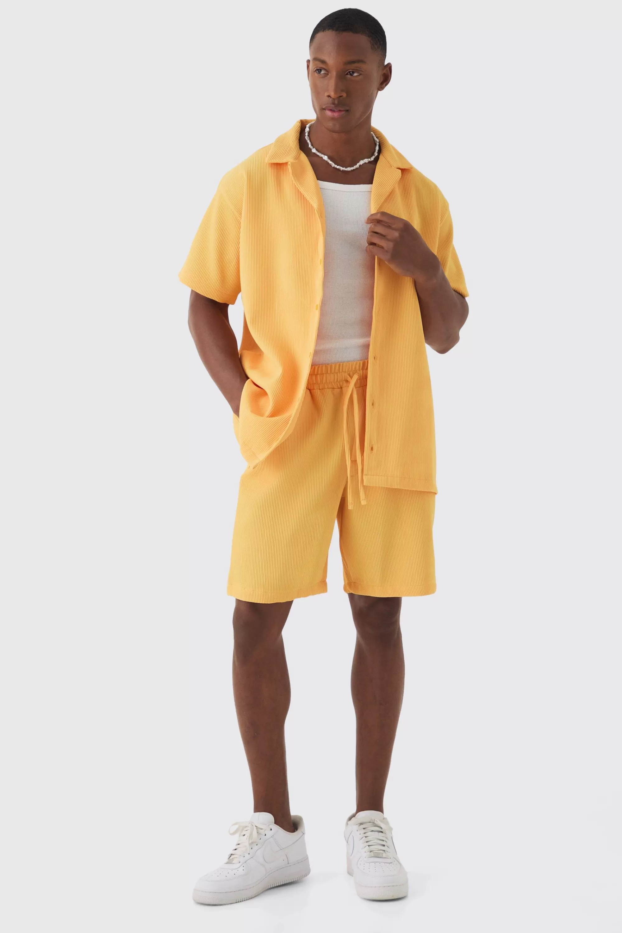 boohooMAN Oversized Pleated Shirt And Short | UK