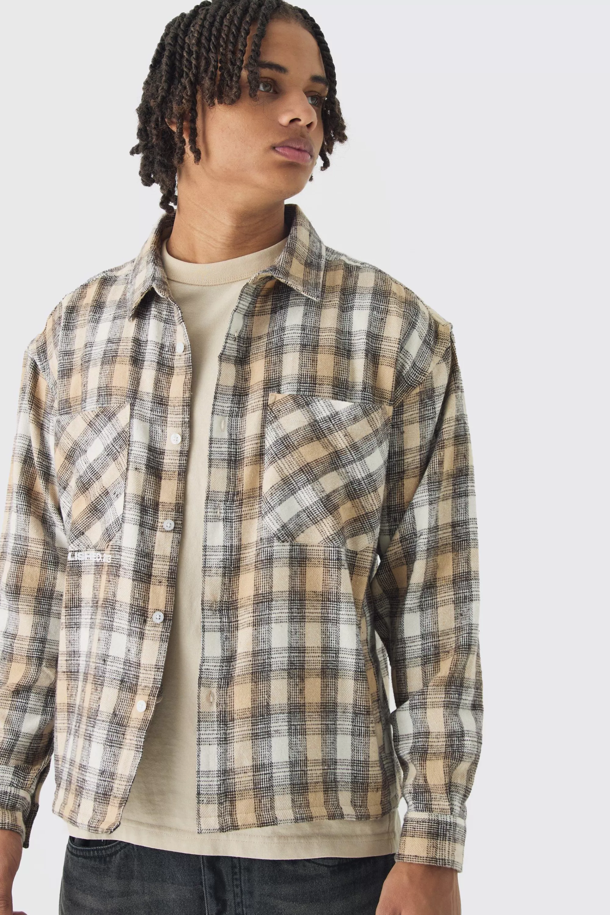 boohooMAN Oversized Pocket Detail Check Overshirt | UK