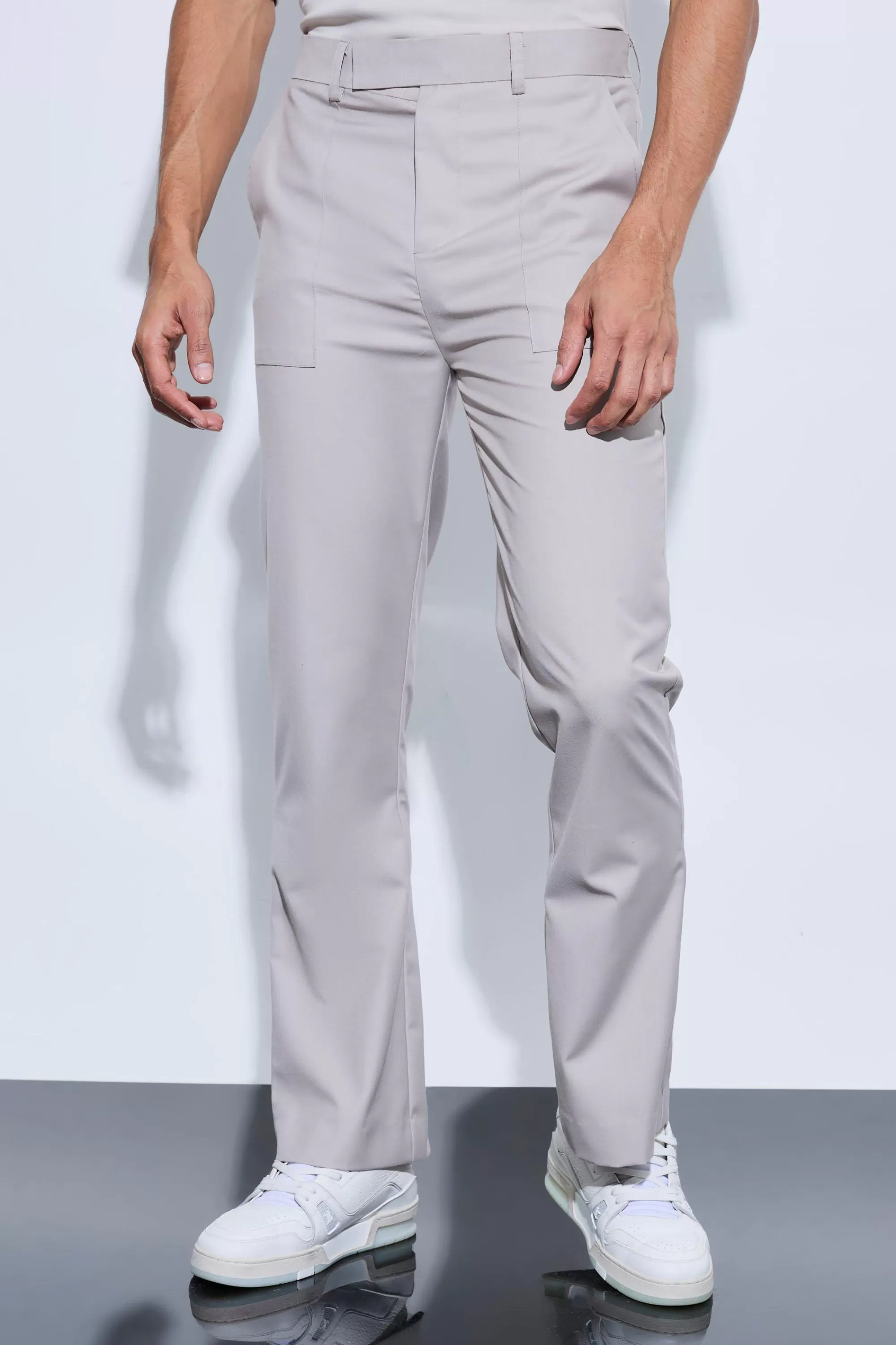 boohooMAN Oversized Pocket Flared Tailored Trousers | UK