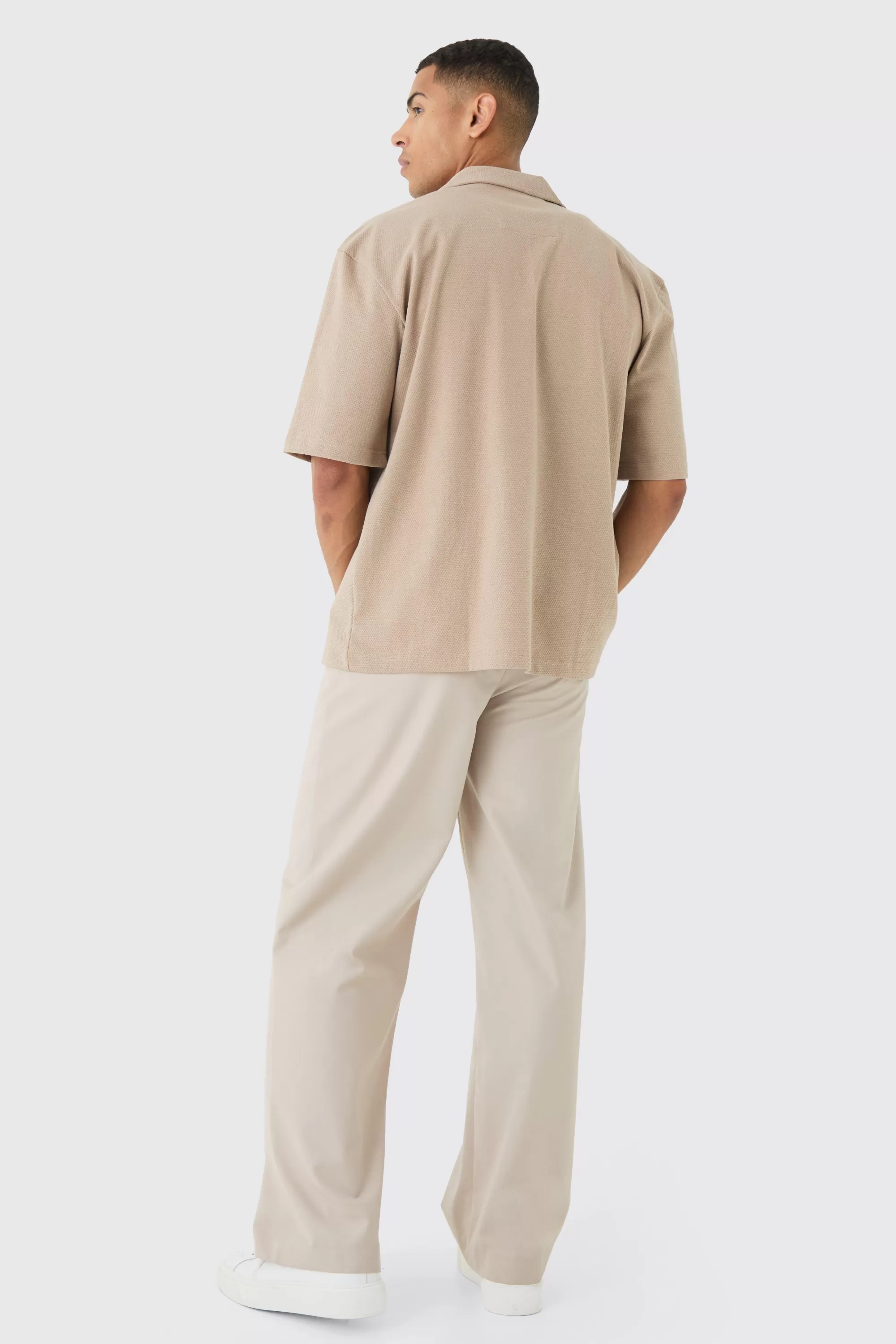boohooMAN Oversized Popcorn Waffle Textured Revere Shirt | UK
