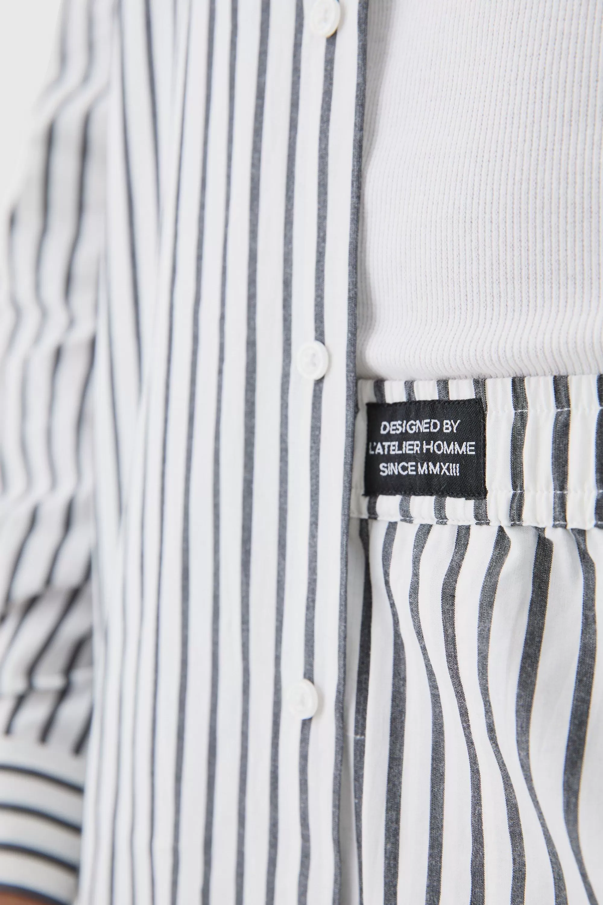 boohooMAN Oversized Poplin Pinstripe Branded Waistband Short Set | UK