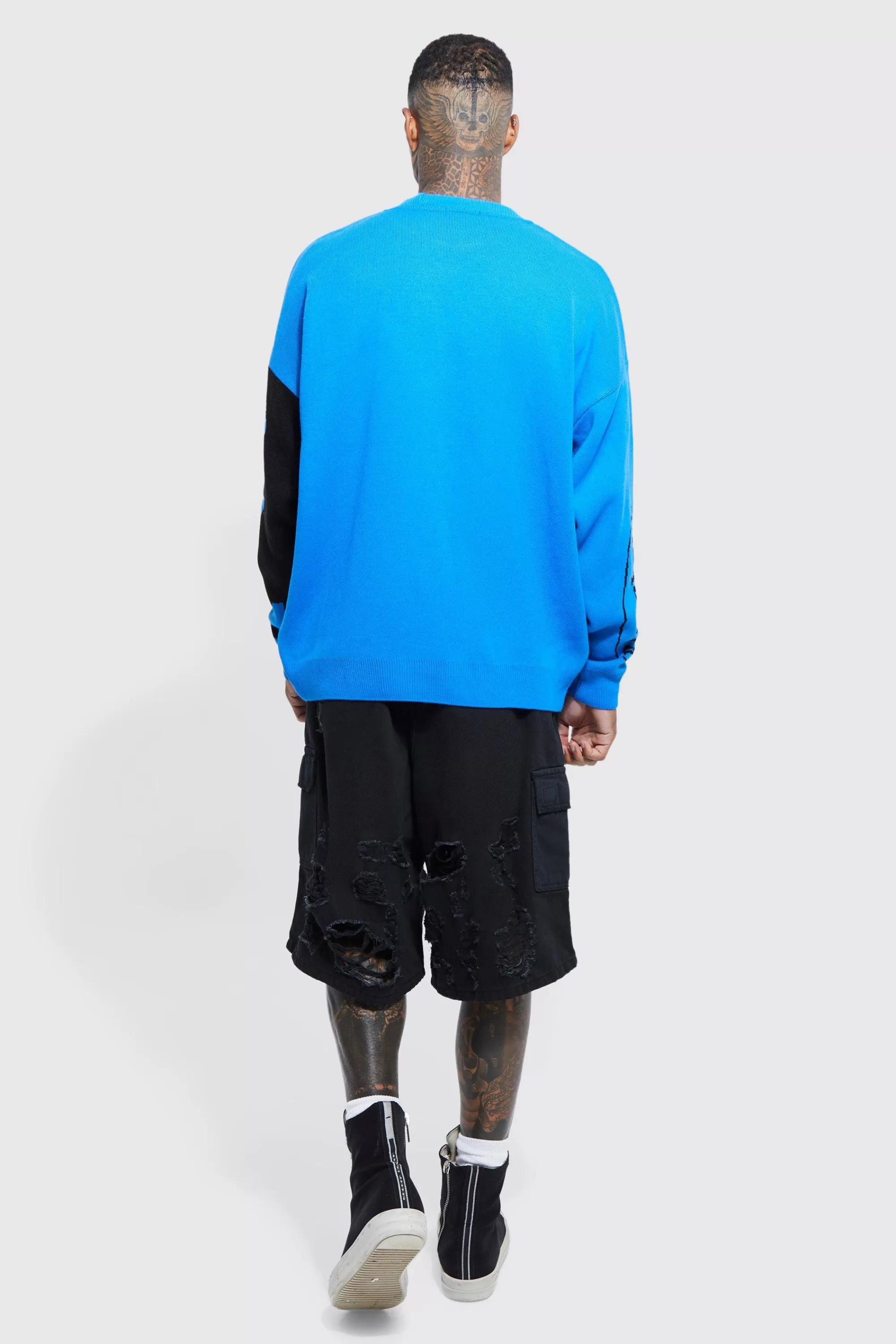 boohooMAN Oversized Portrait Text Knitted Jumper | UK