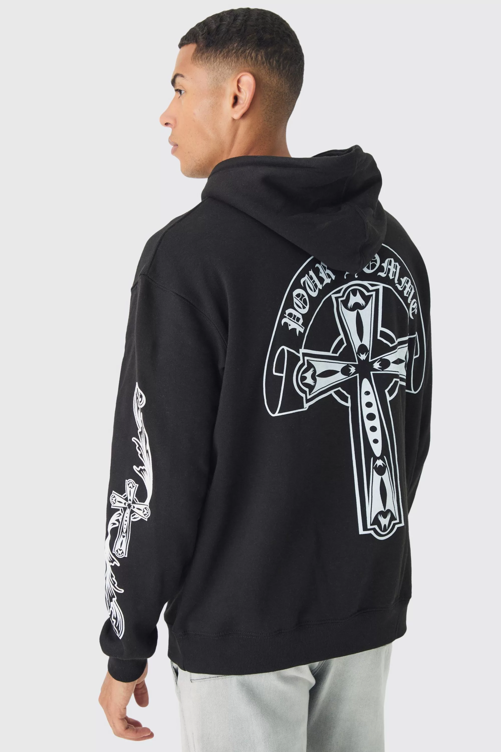 boohooMAN Oversized Pour Homme Cross Hoodie | UK