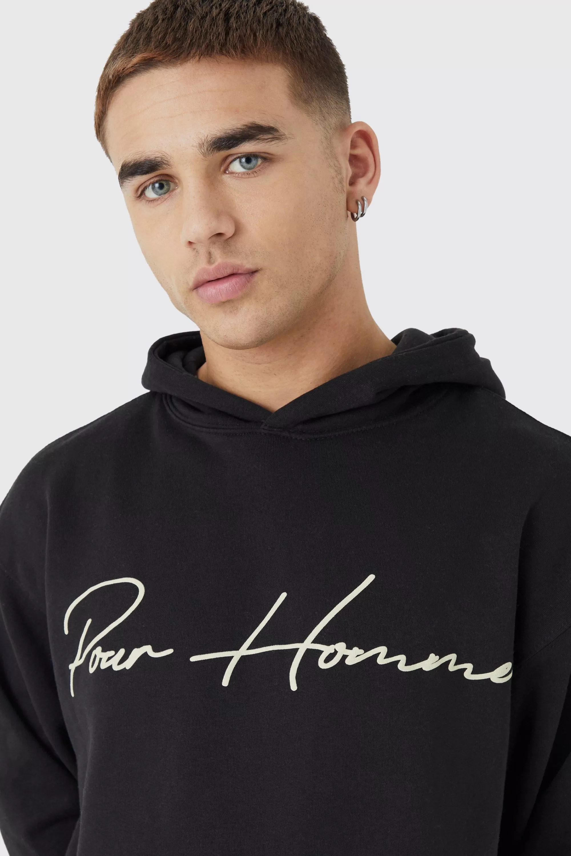 boohooMAN Oversized Pour Homme Puff Print Hoodie | UK