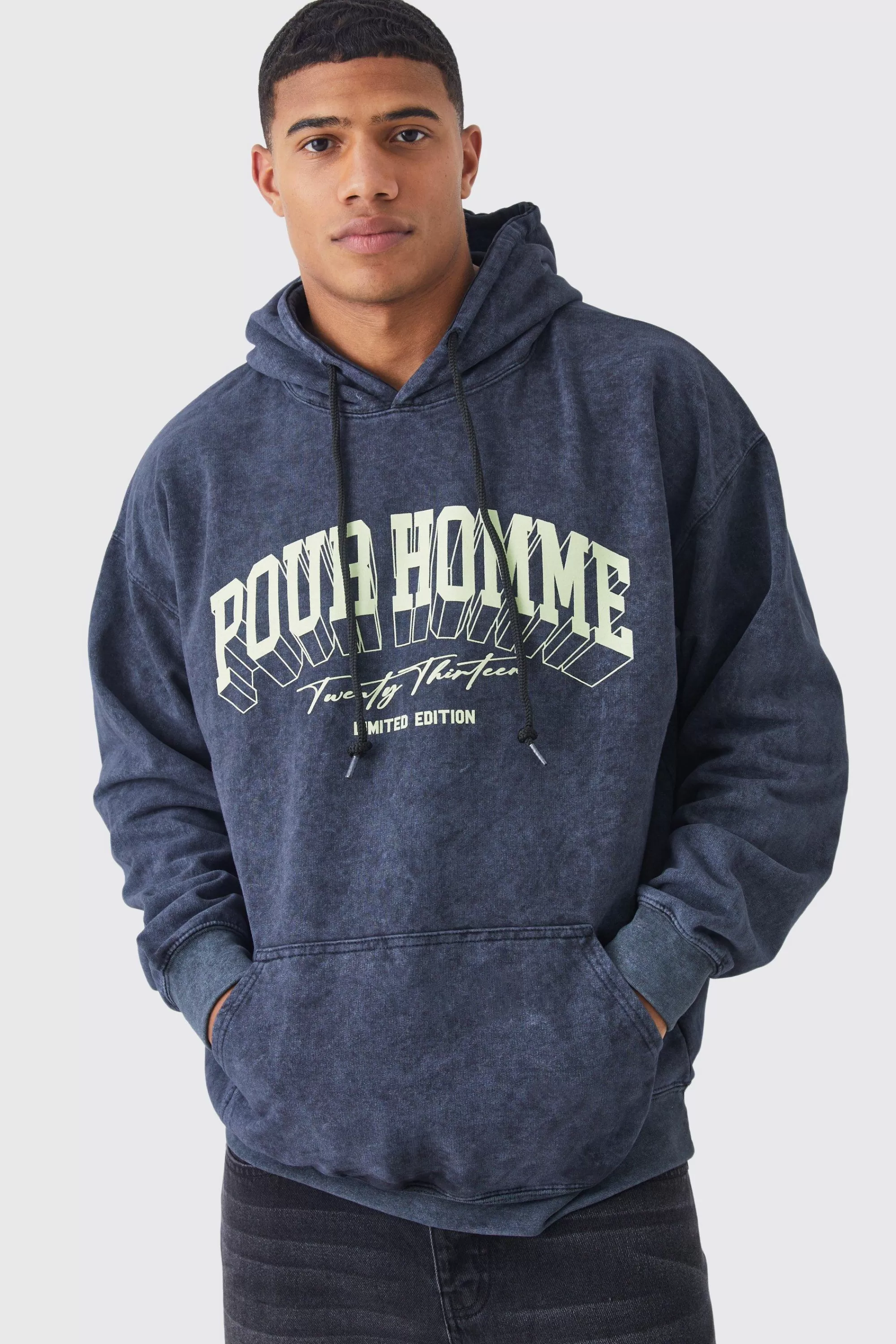 boohooMAN Oversized Pour Homme Wash Graphic Hoodie | UK