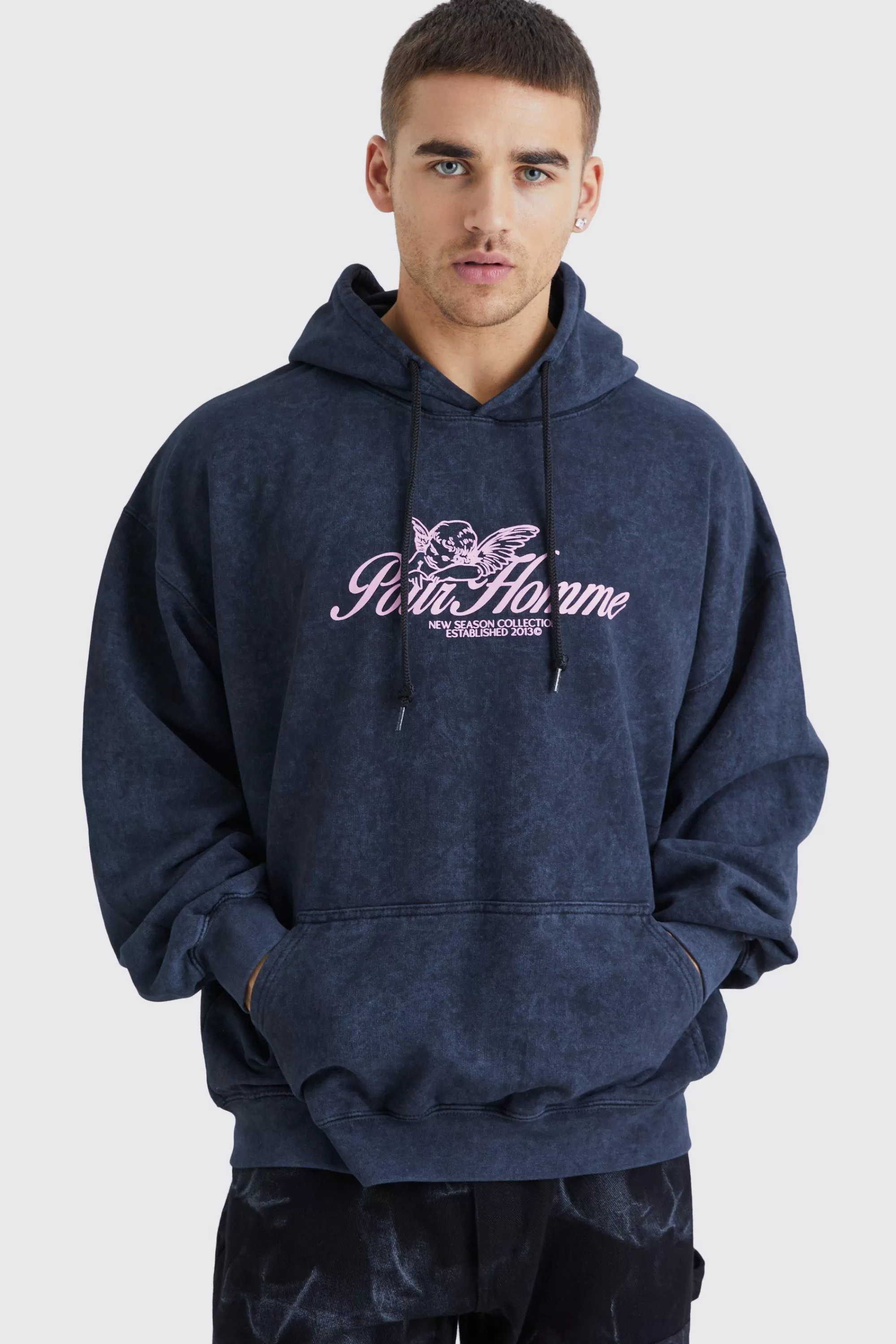 boohooMAN Oversized Pour Homme Wash Graphic Hoodie | UK