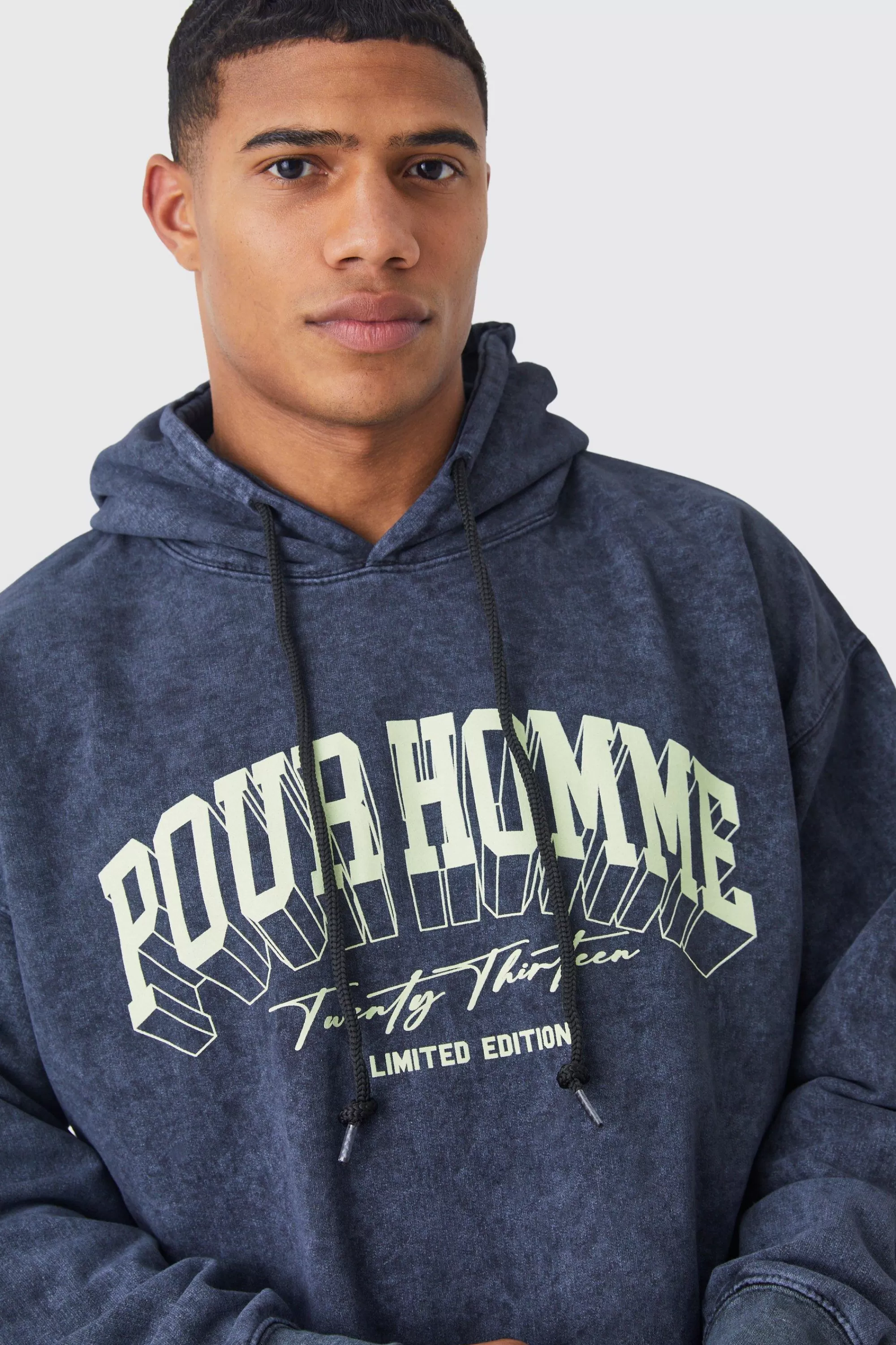 boohooMAN Oversized Pour Homme Wash Graphic Hoodie | UK