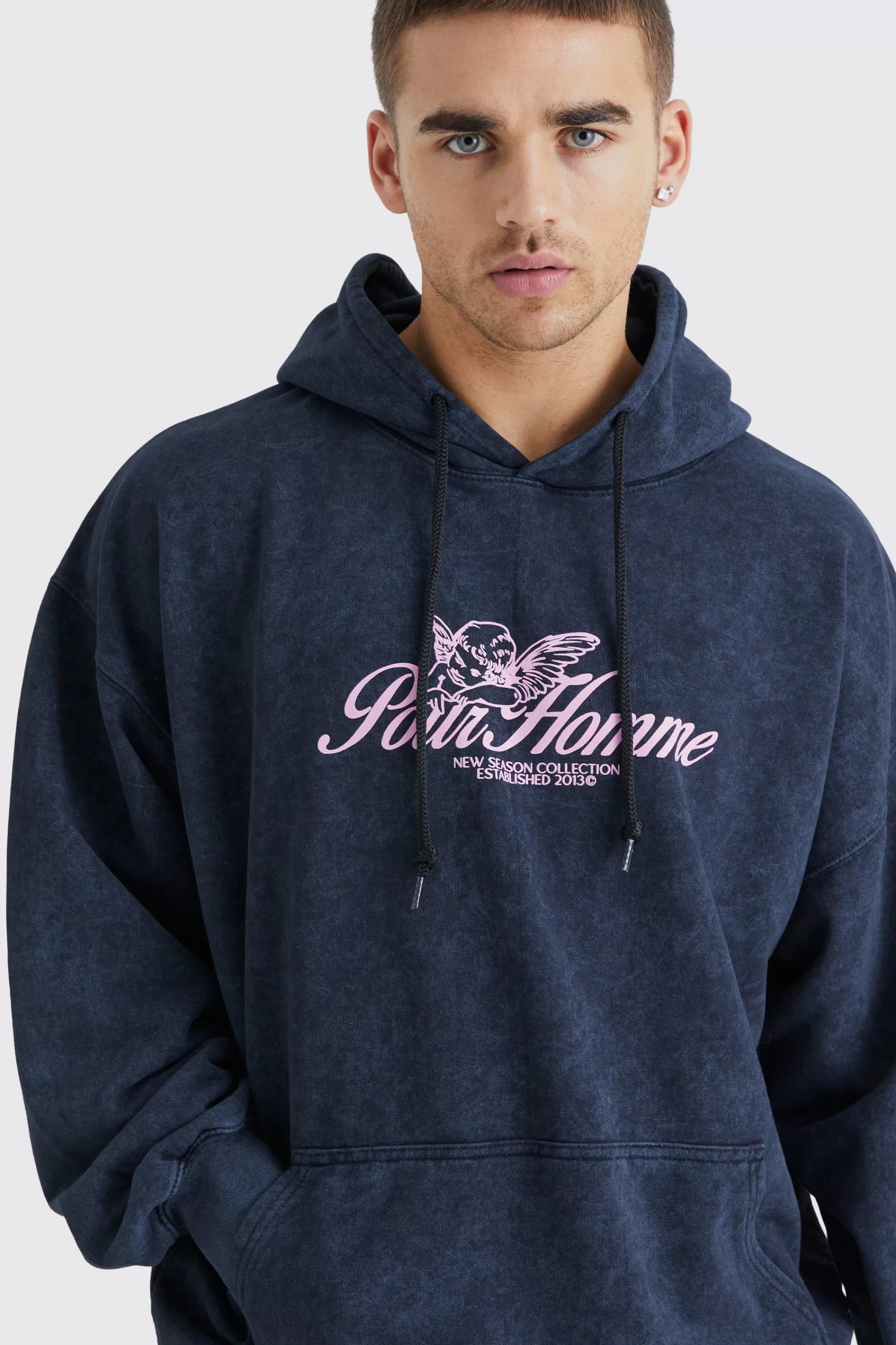 boohooMAN Oversized Pour Homme Wash Graphic Hoodie | UK