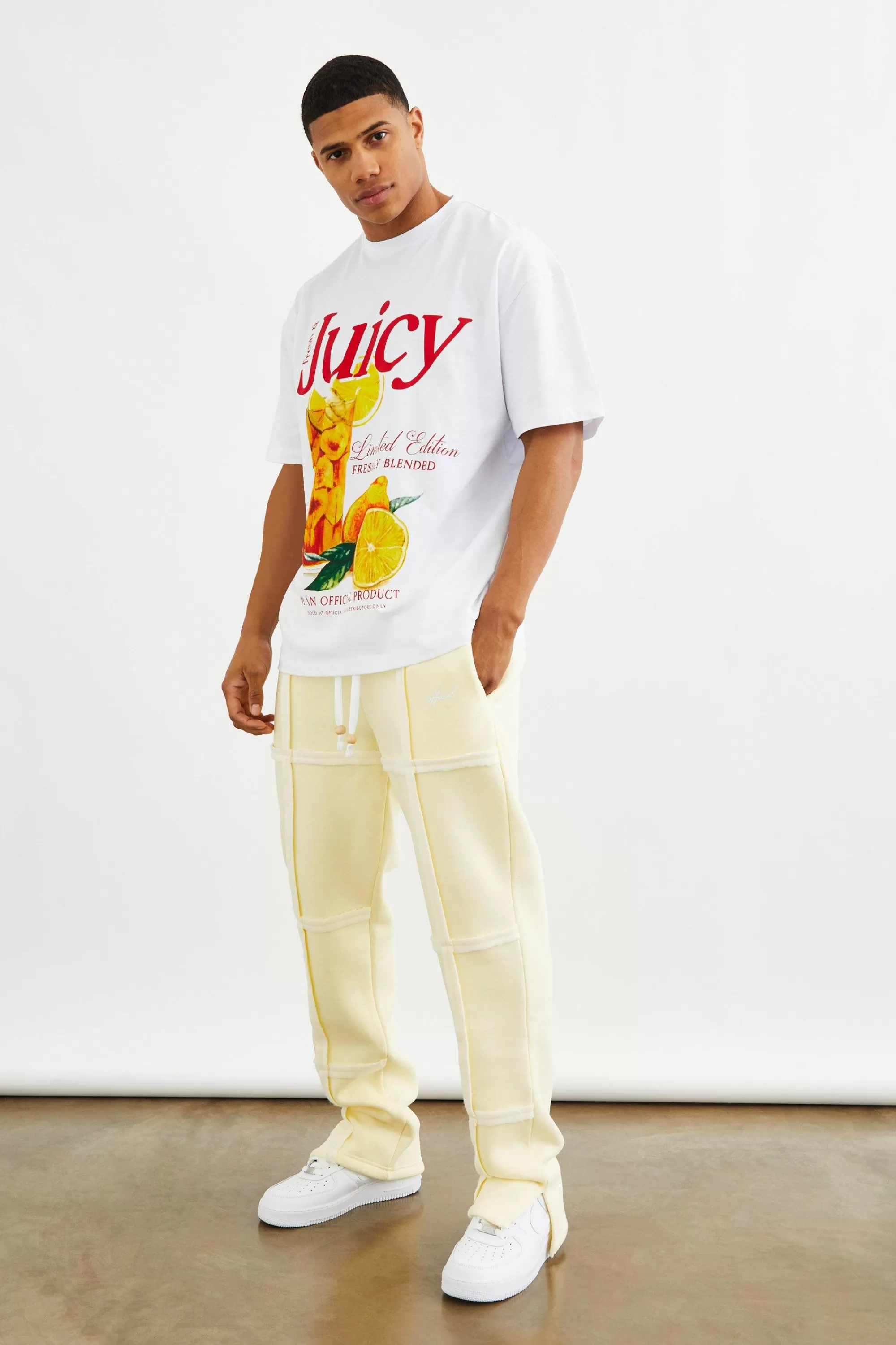 boohooMAN Oversized Print Tee And Split Hem Jogger Set | UK