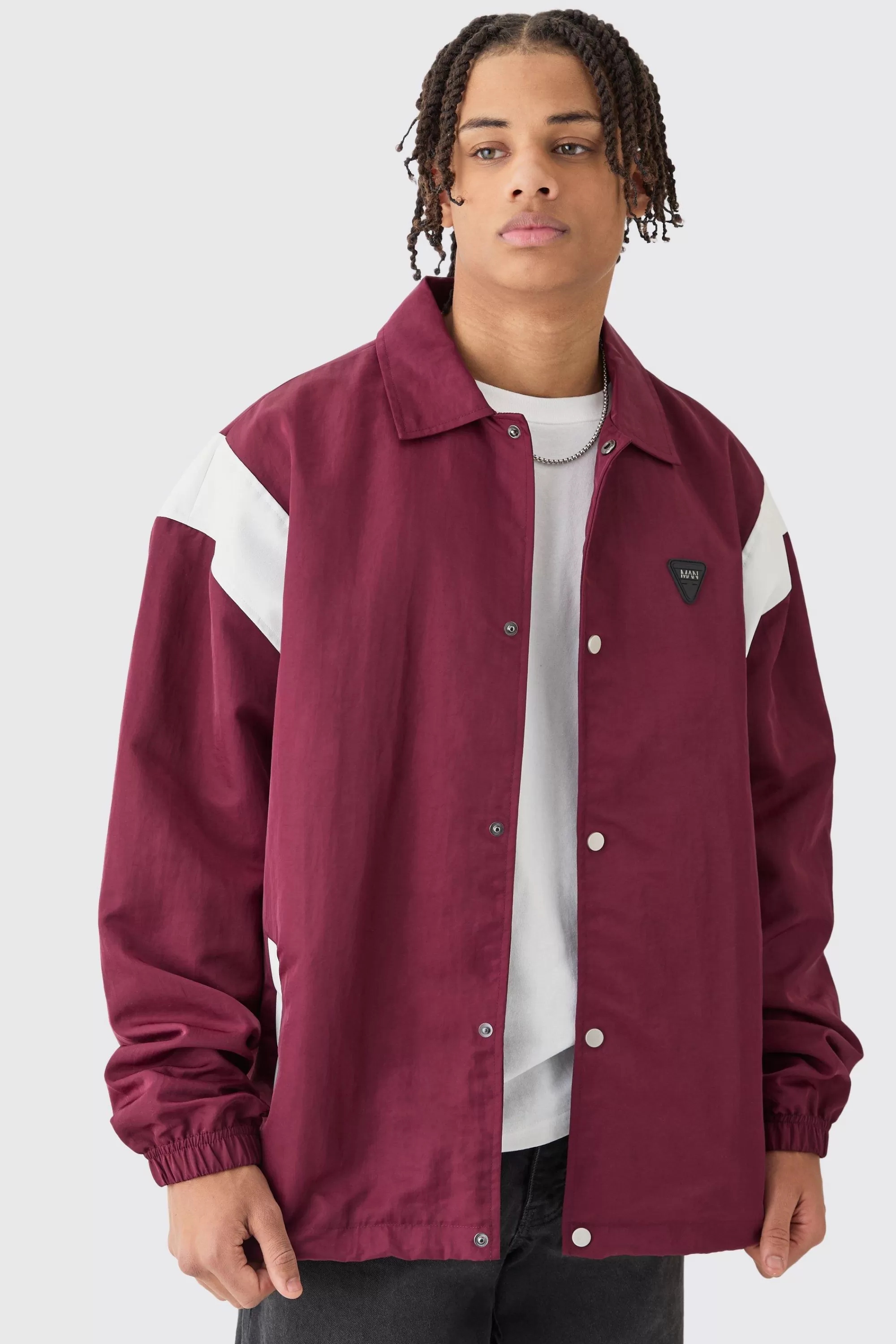 boohooMAN Oversized Pu Panel Nylon Jacket | UK