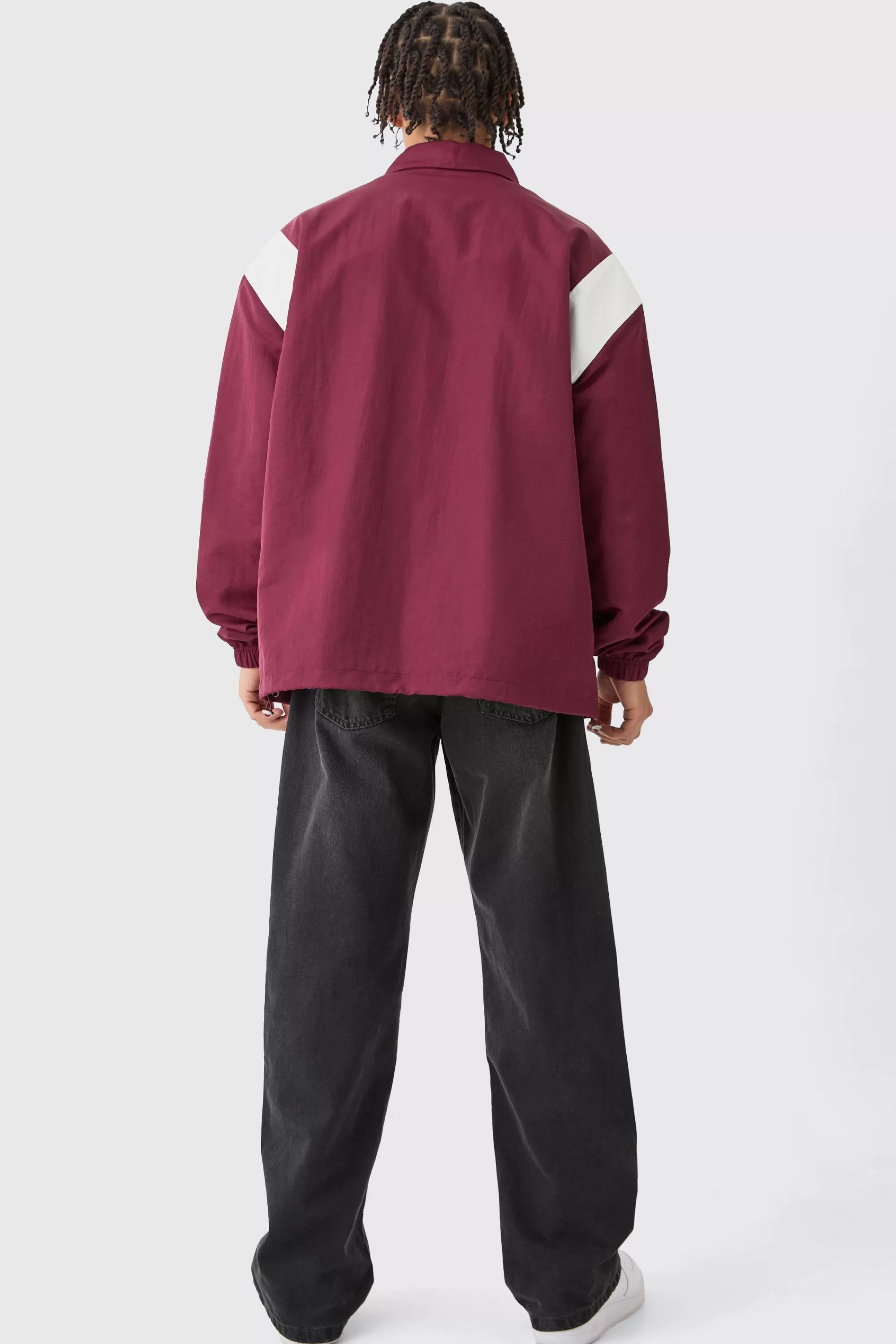 boohooMAN Oversized Pu Panel Nylon Jacket | UK