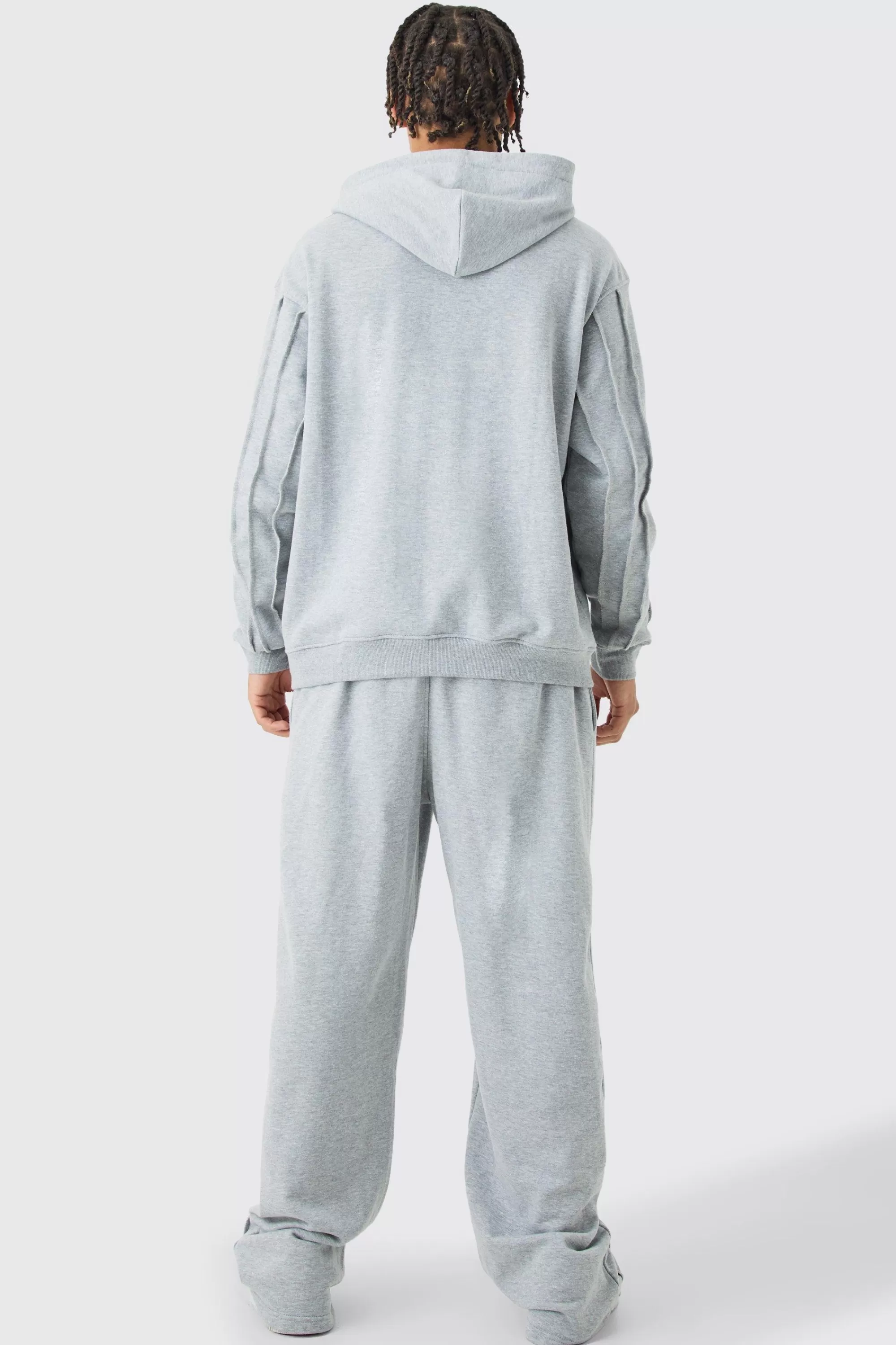 boohooMAN Oversized Raw Seam Man Sig Embroidered Hooded Tracksuit | UK