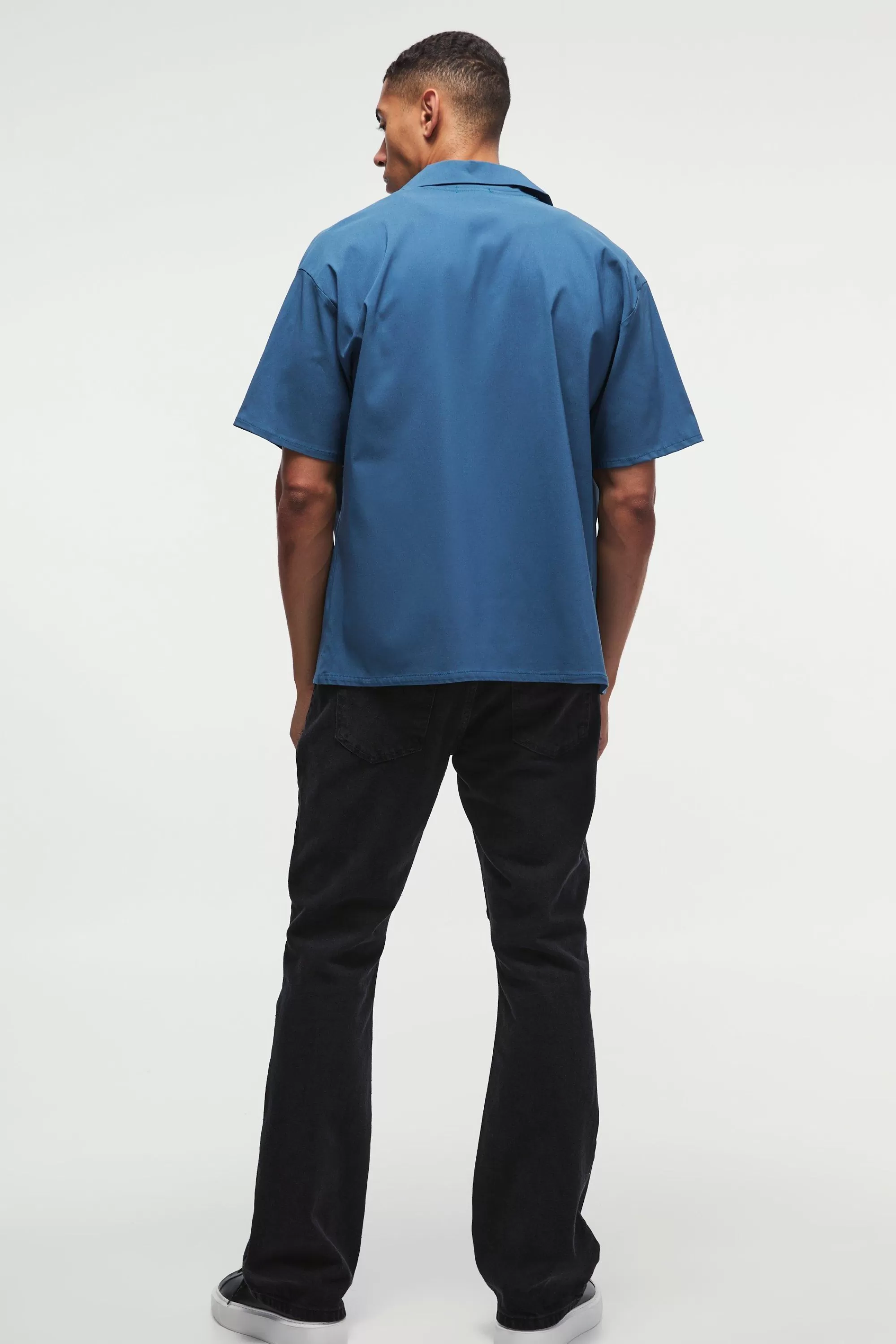 boohooMAN Oversized Revere Bengaline Shirt | UK