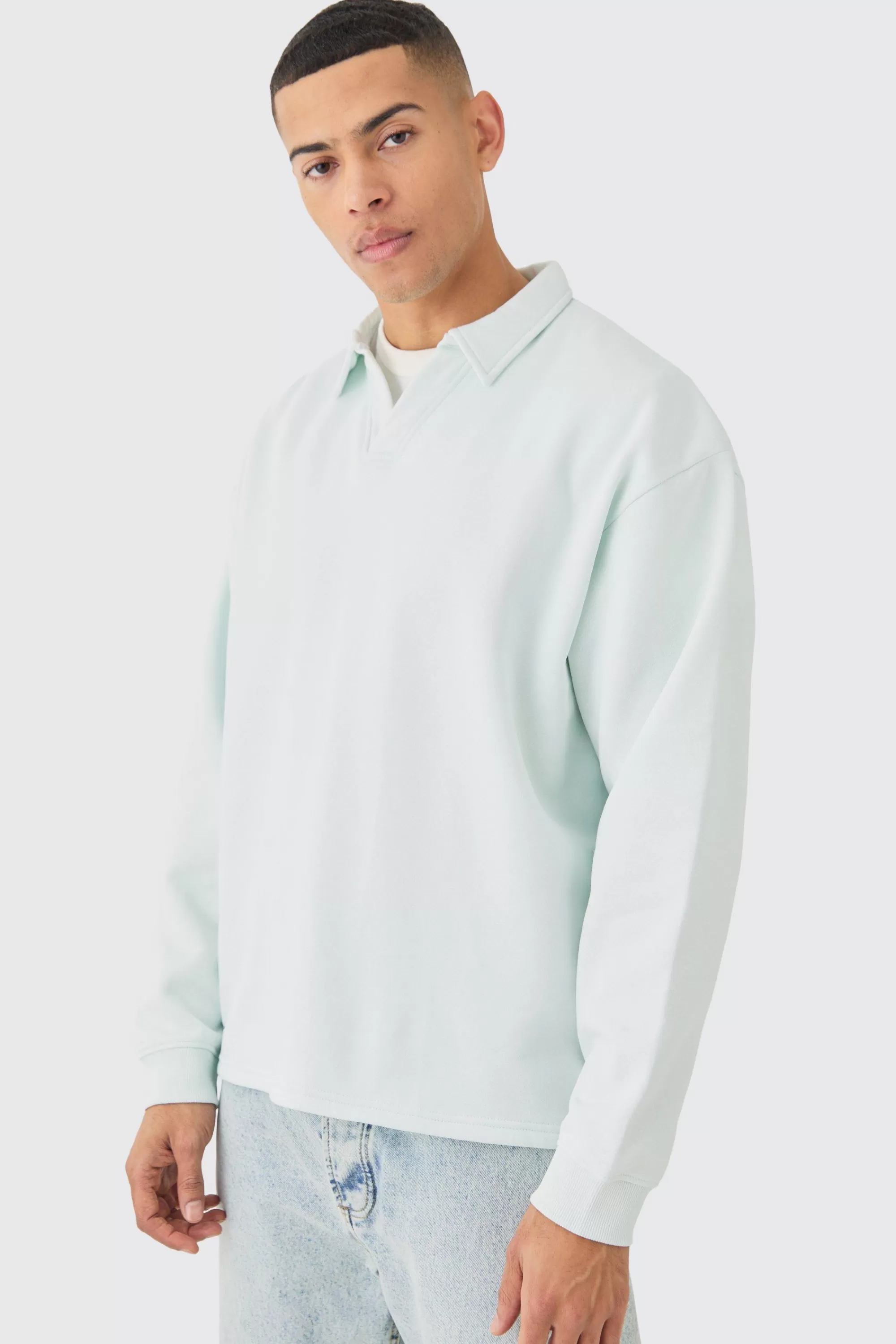 boohooMAN Oversized Revere Neck Rugby Polo | UK