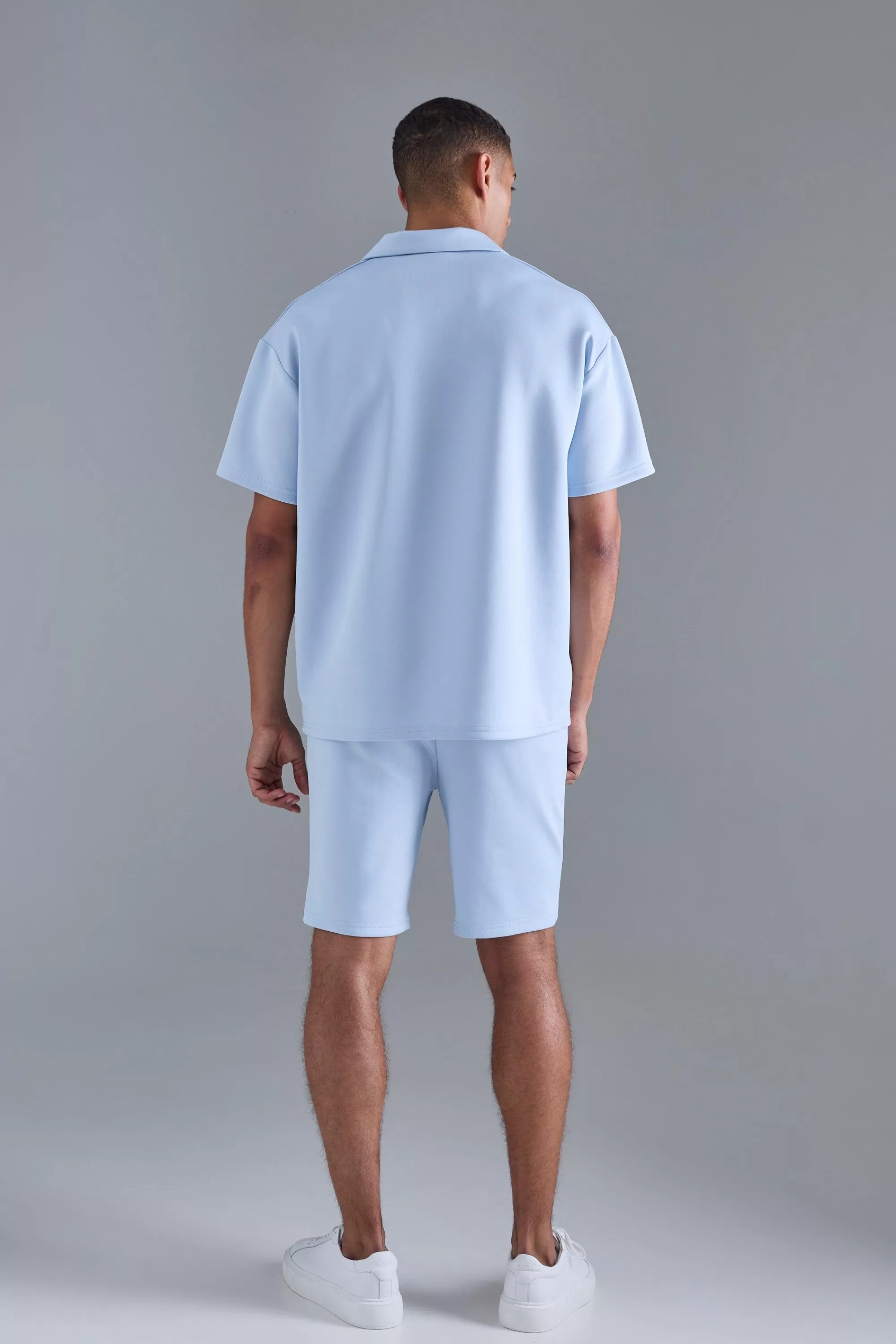 boohooMAN Oversized Revere Scuba Polo & Short Set | UK