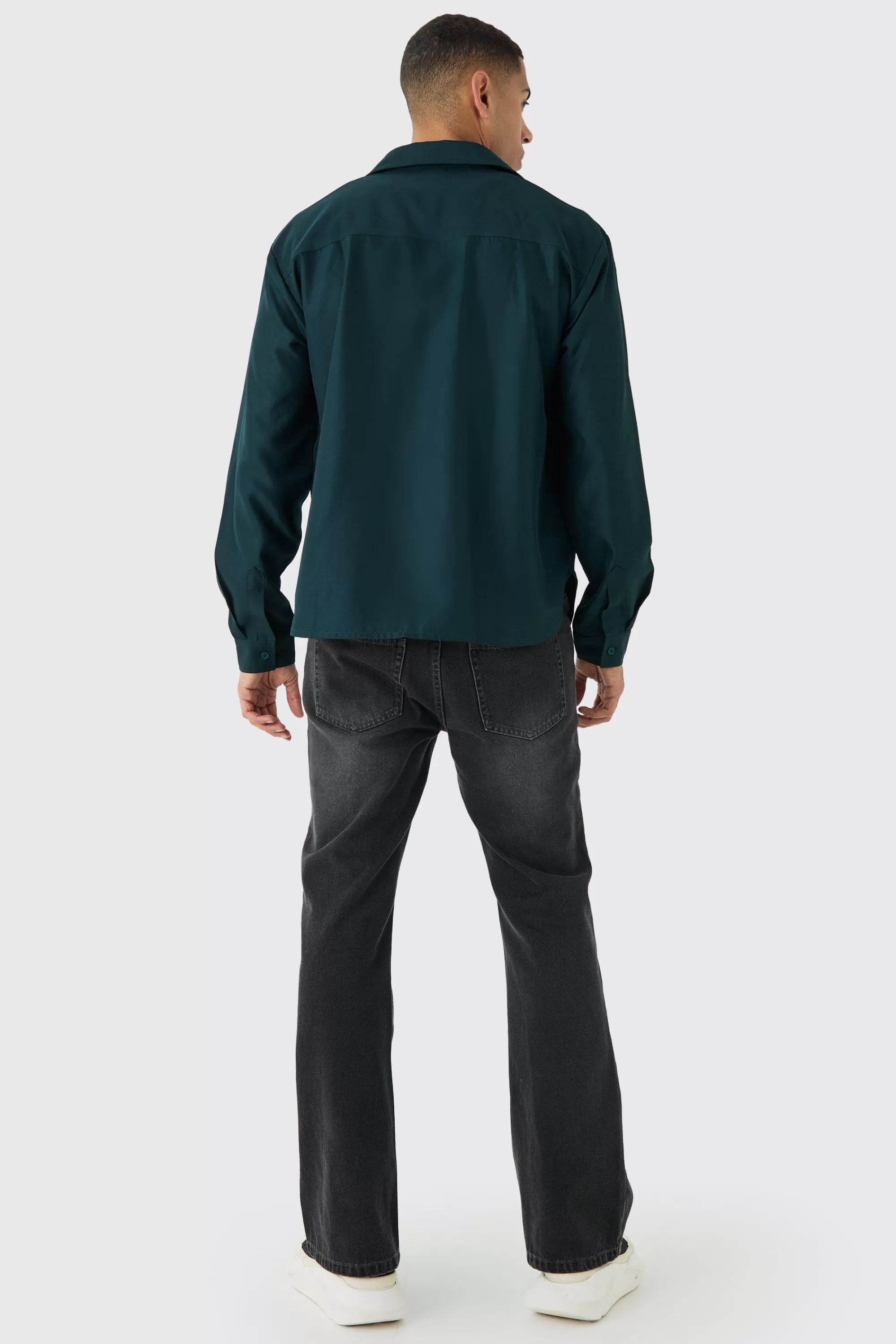 boohooMAN Oversized Revere Soft Twill Cargo Pocket Long Sleeve Shirt | UK