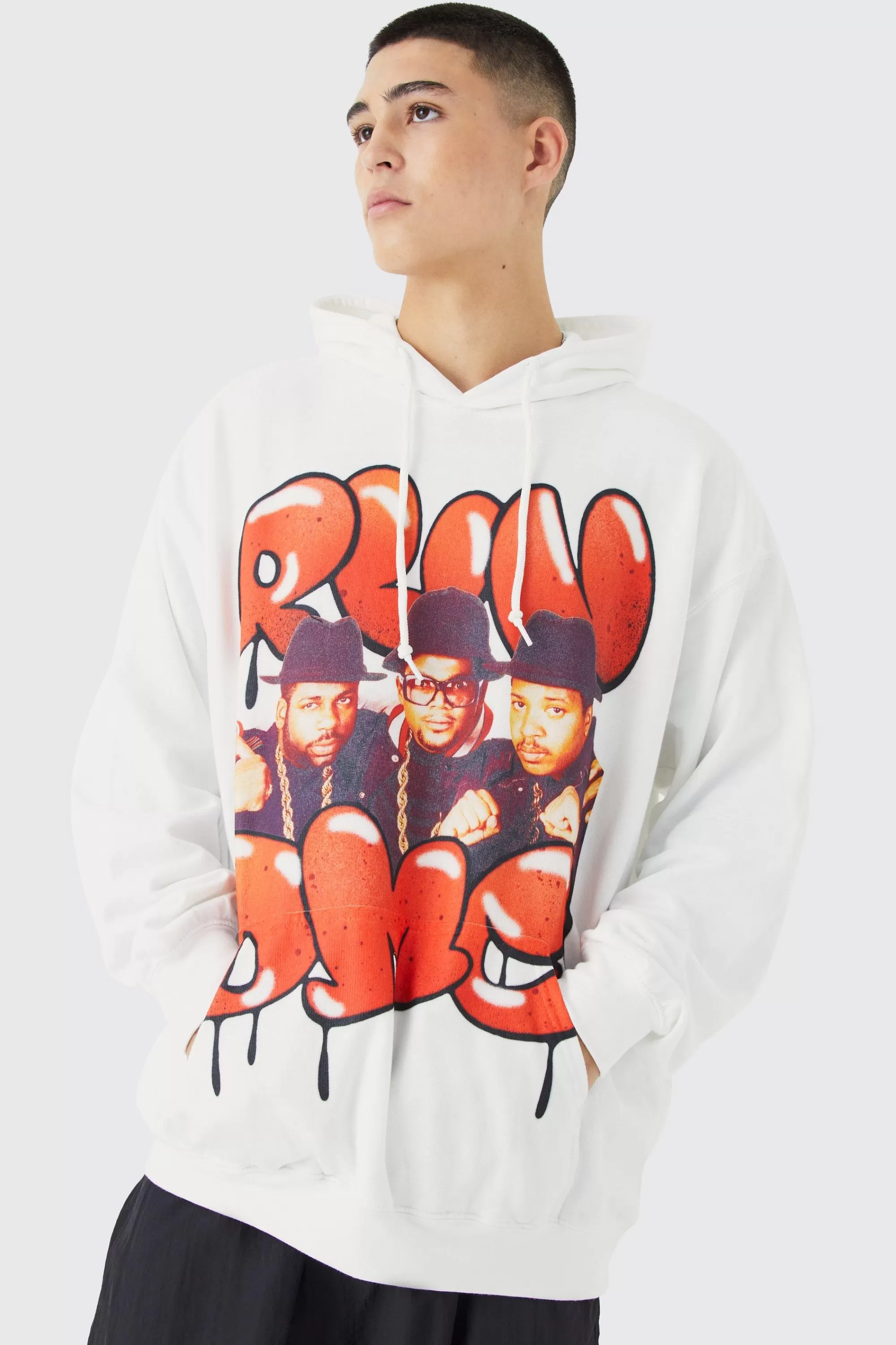 boohooMAN Oversized Run Dmc License Hoodie | UK