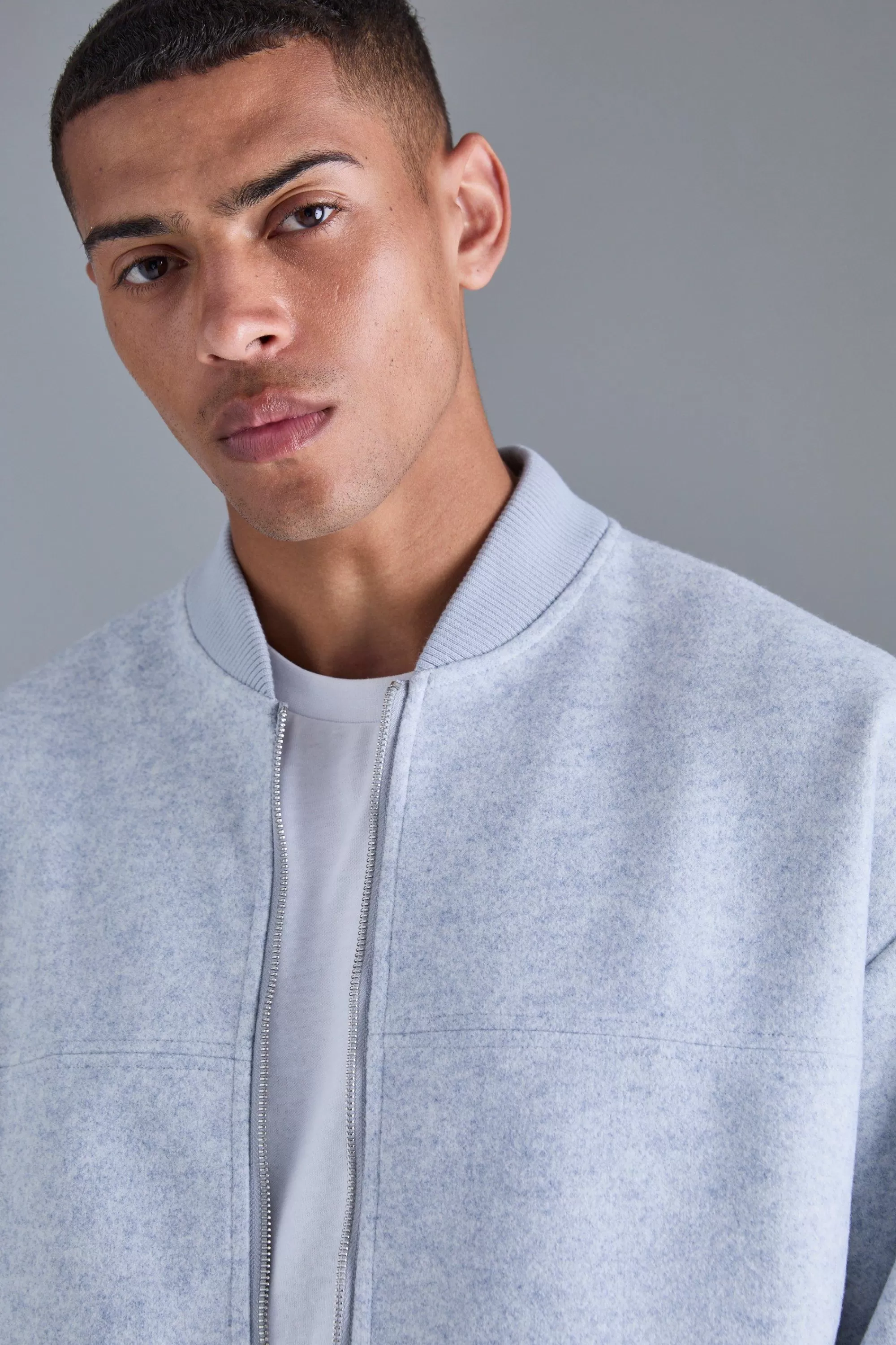boohooMAN Oversized Salt And Pepper Melton Bomber | UK