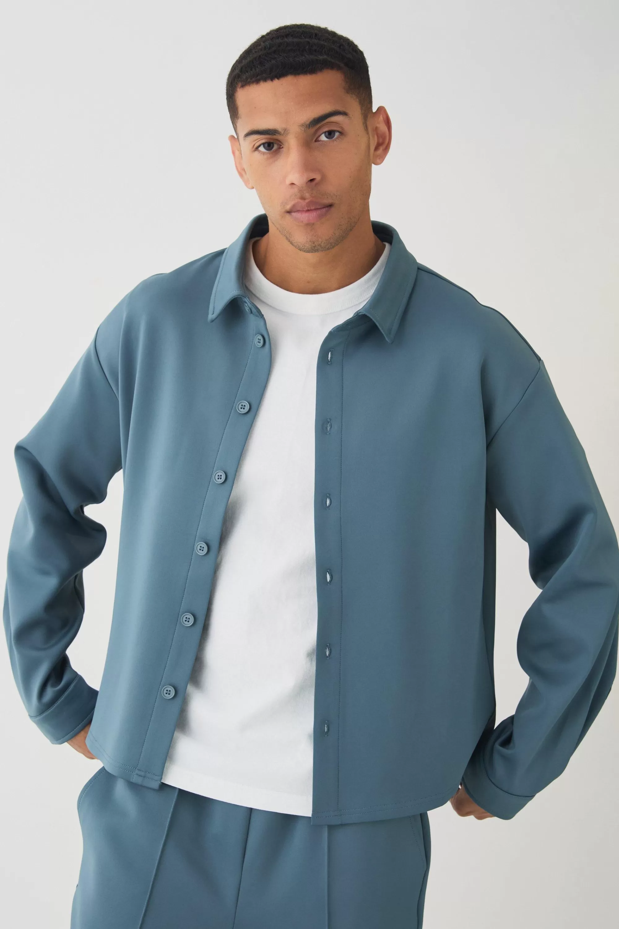 boohooMAN Oversized Scuba Boxy Shirt | UK