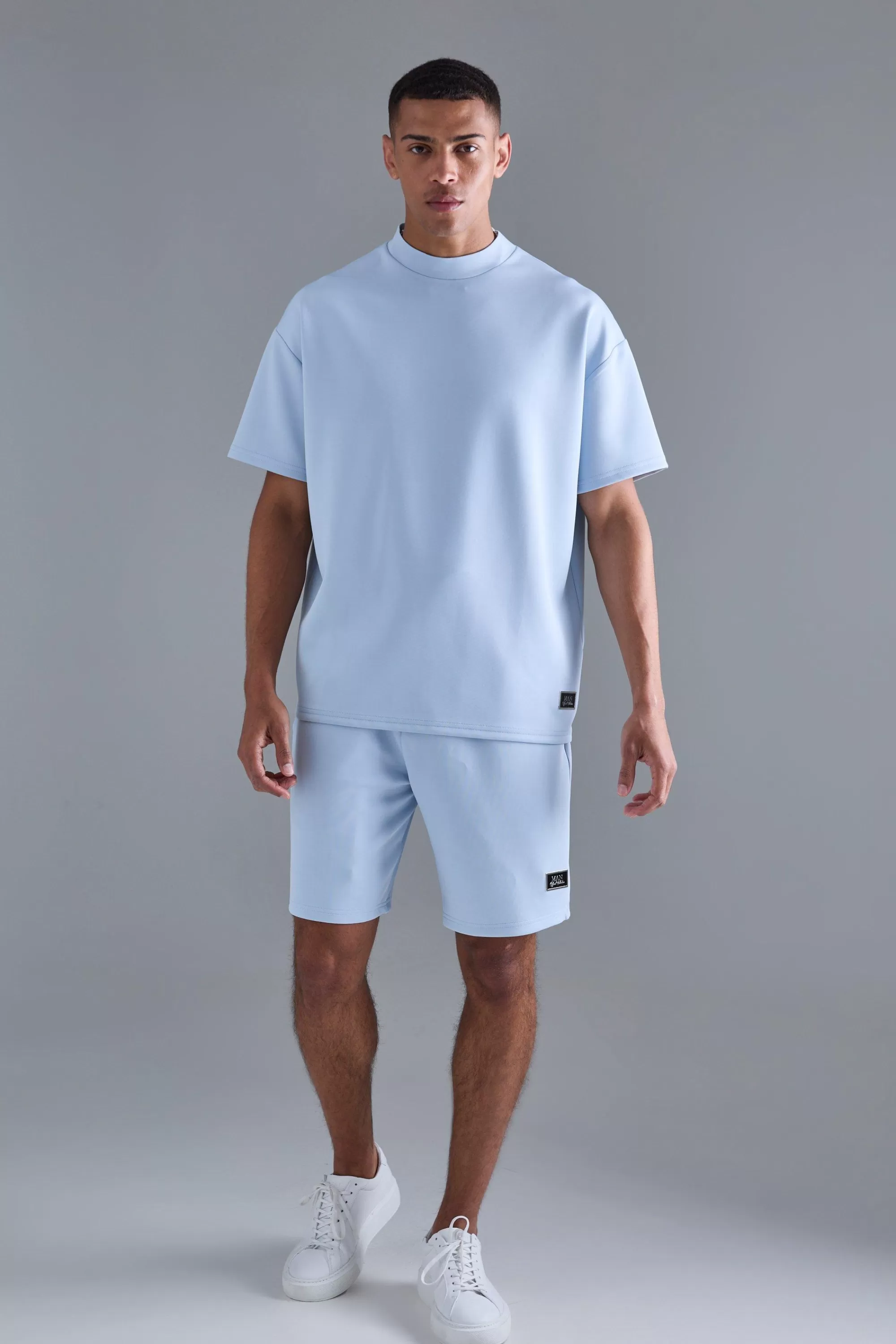 boohooMAN Oversized Scuba T-shirt & Relaxed Short Set | UK