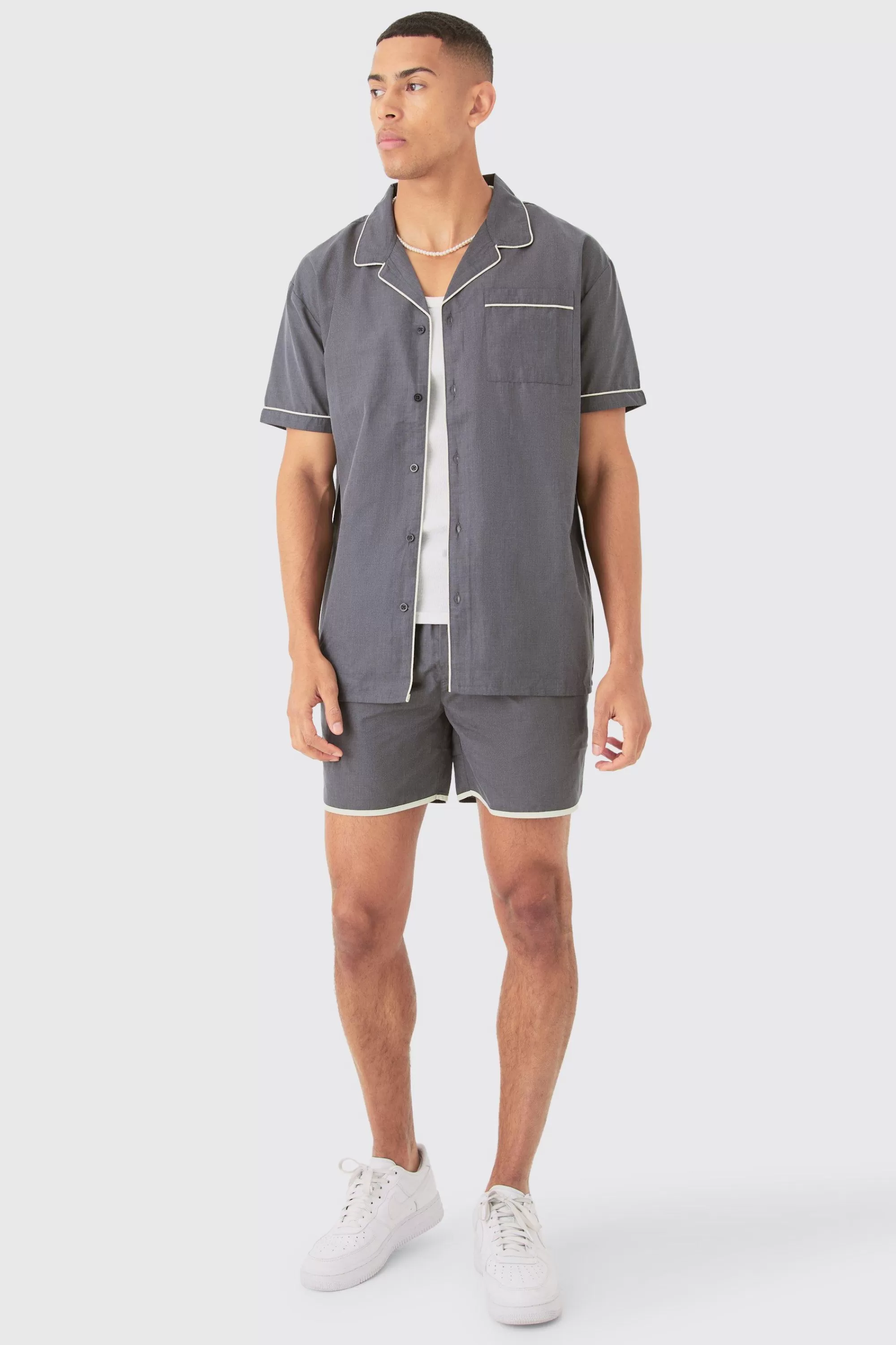 boohooMAN Oversized Shirt & Short Set | UK