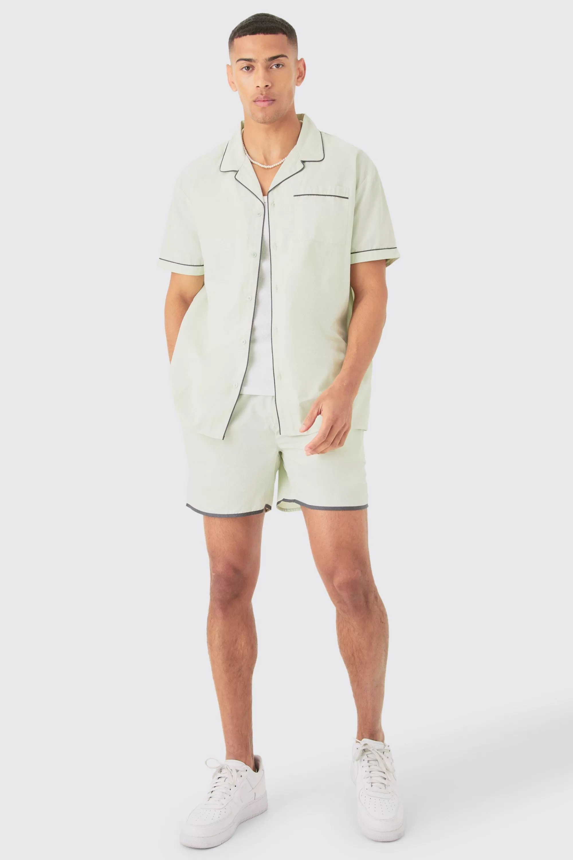 boohooMAN Oversized Shirt & Short Set | UK