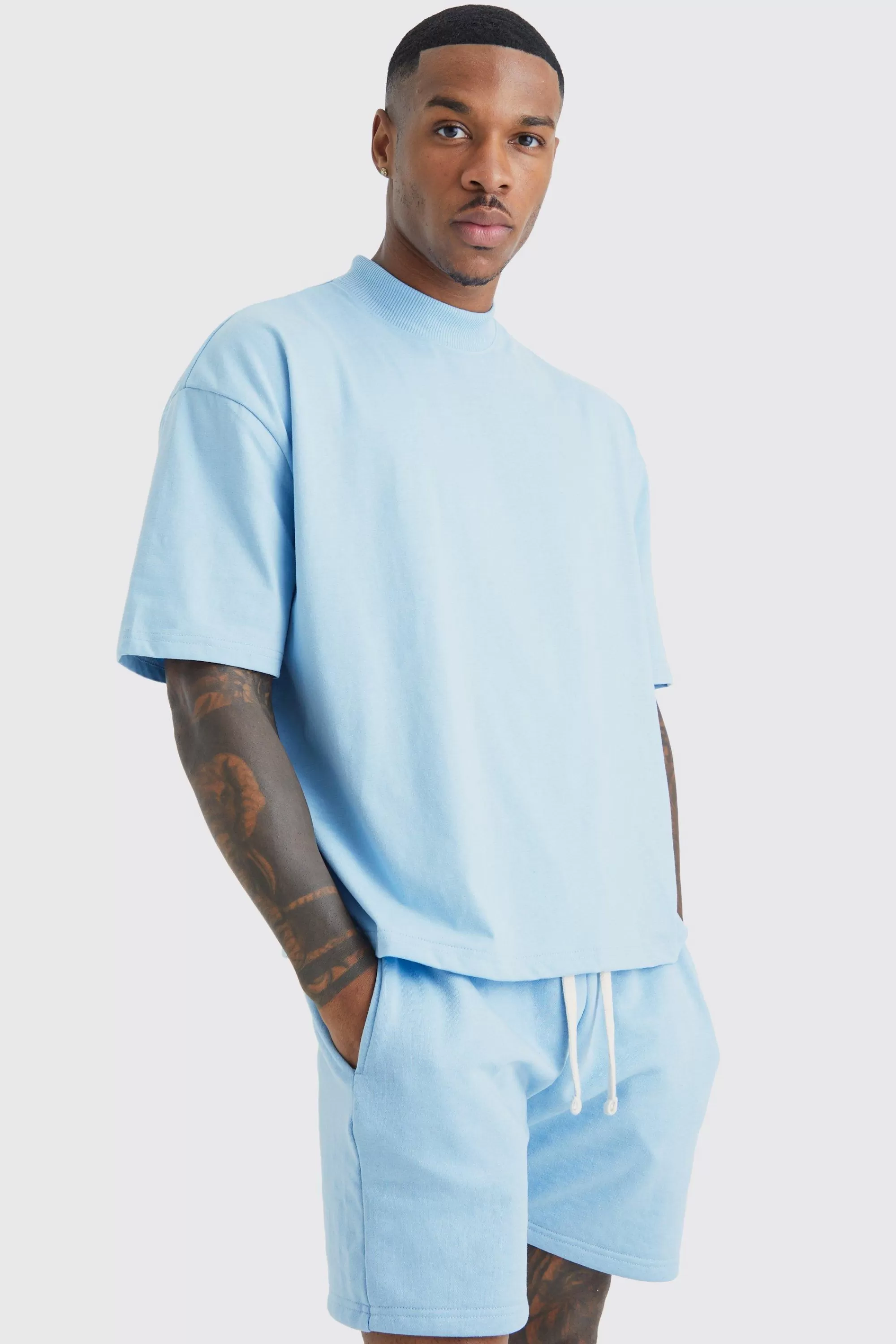 boohooMAN Oversized Short Length T-shirt And Short Set | UK