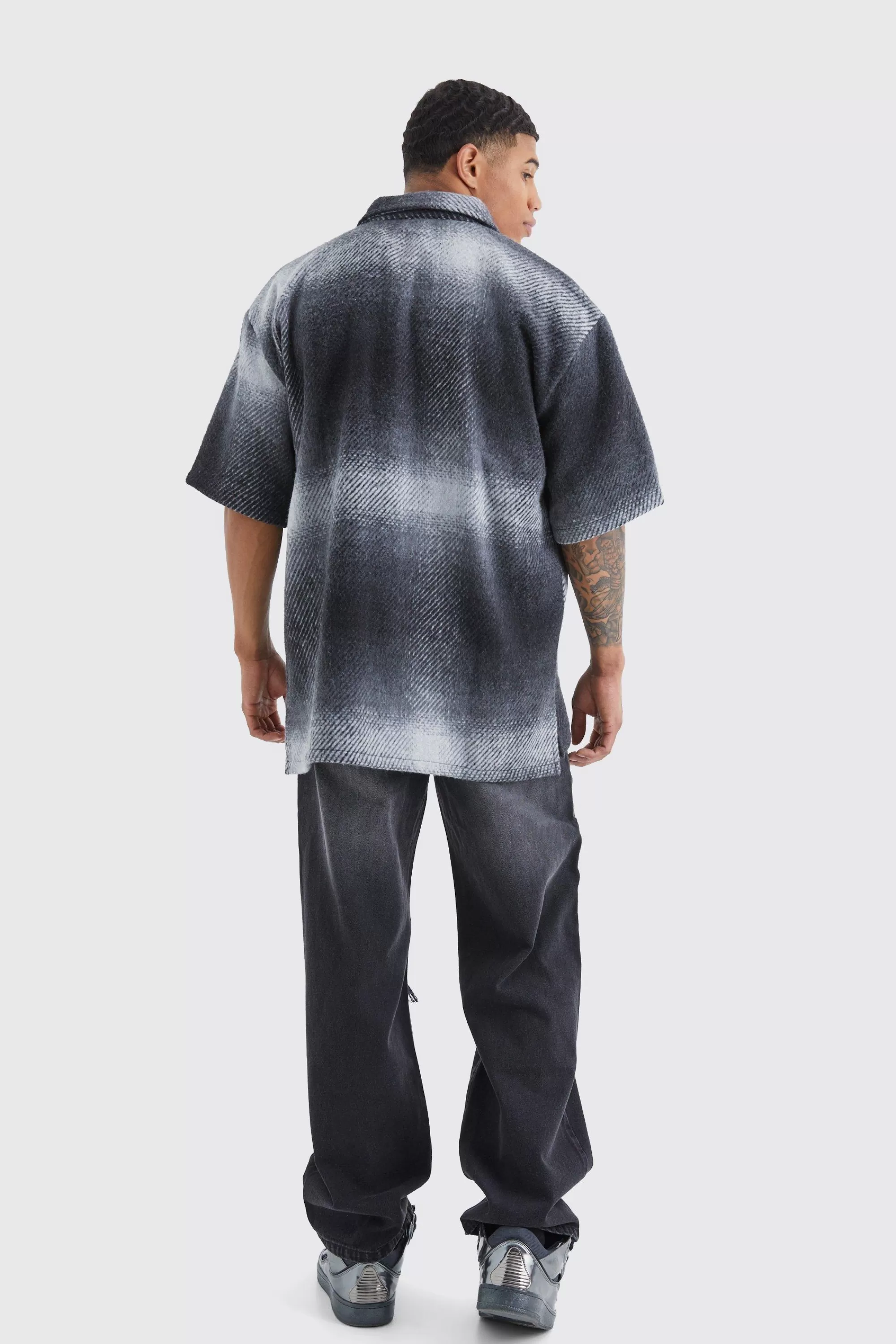 boohooMAN Oversized Short Sleeve Fleece Check Overshirt | UK