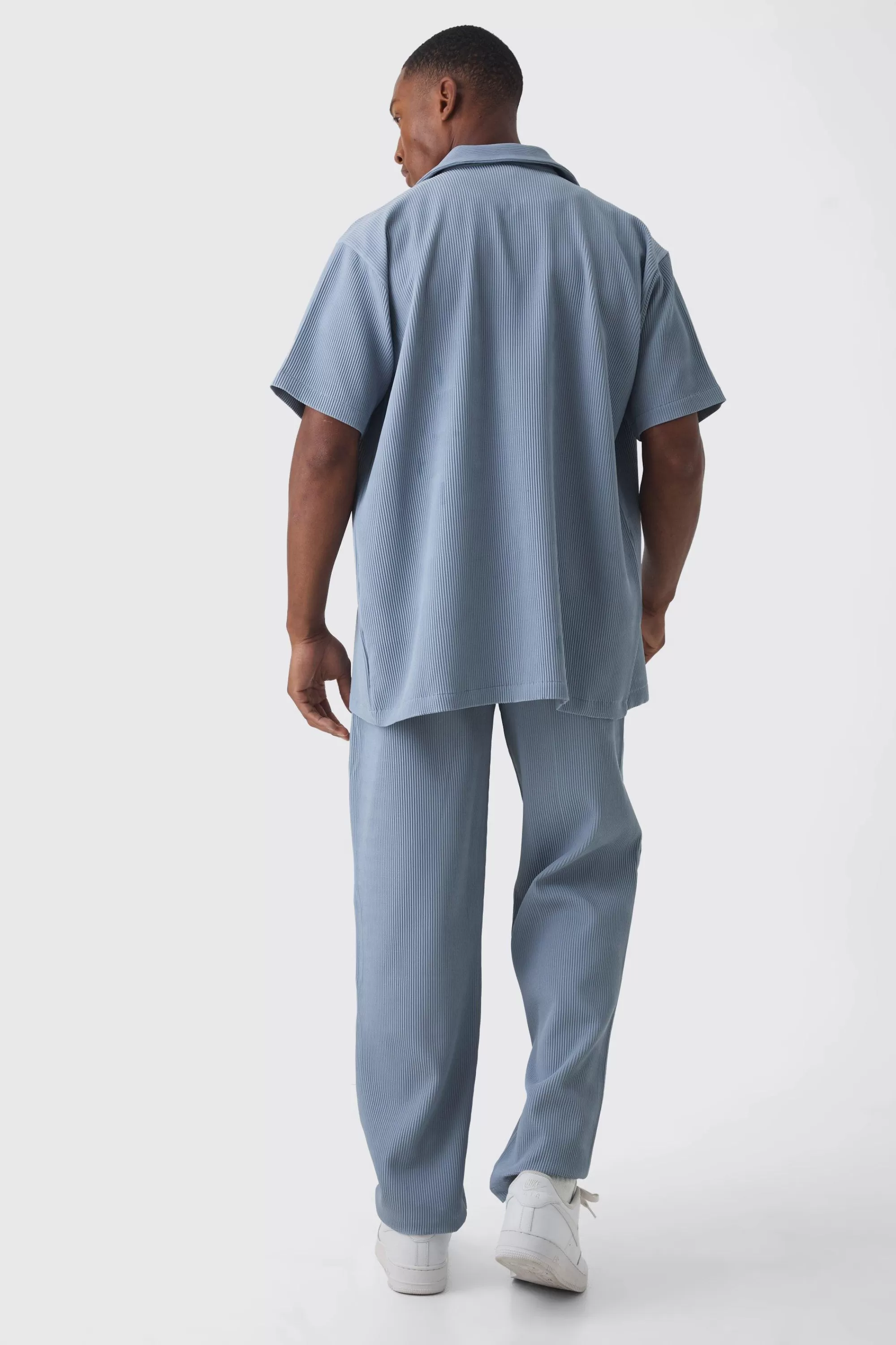 boohooMAN Oversized Short Sleeve Pleated Shirt & Straight Trouser Set | UK
