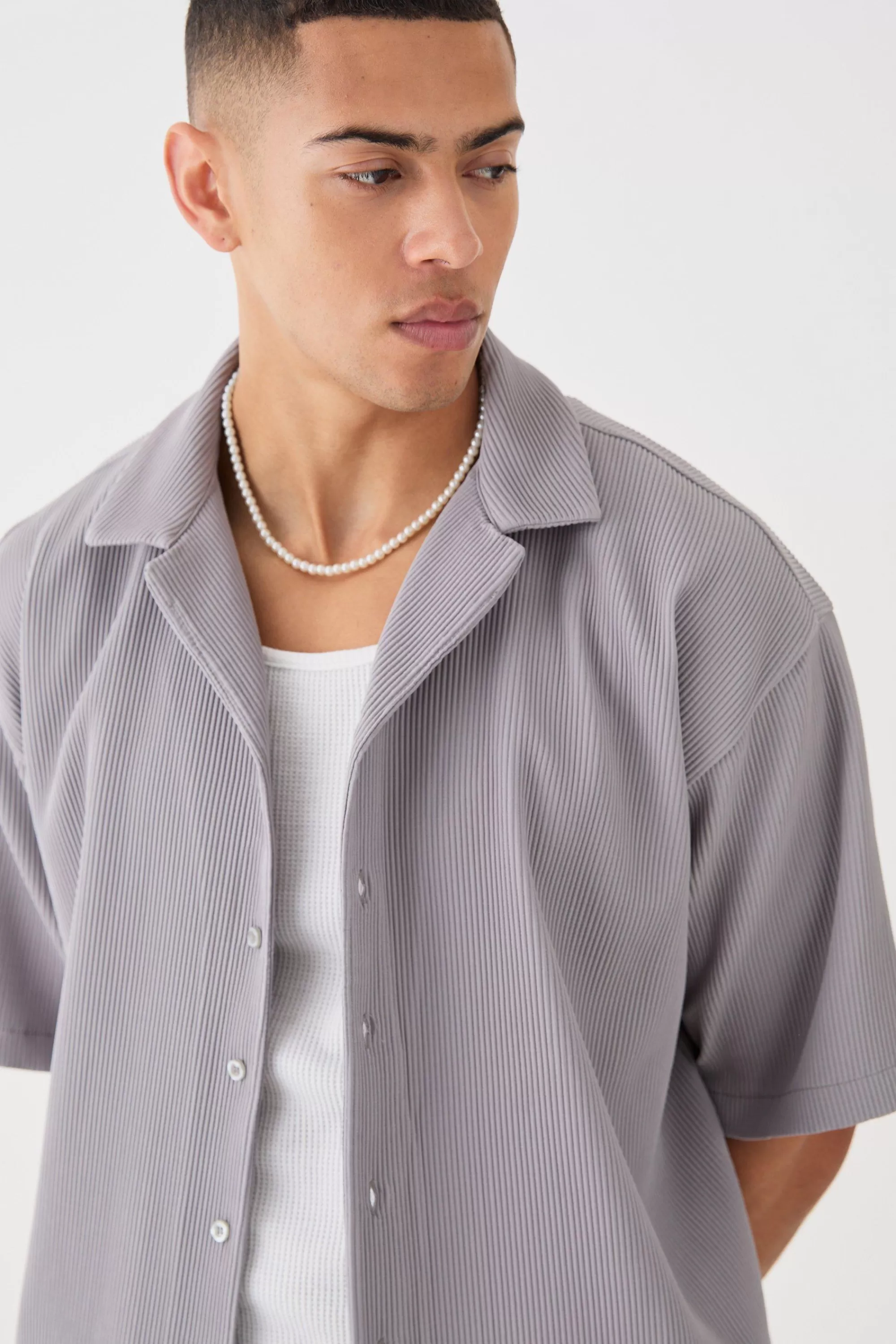boohooMAN Oversized Short Sleeve Pleated Shirt And Short | UK
