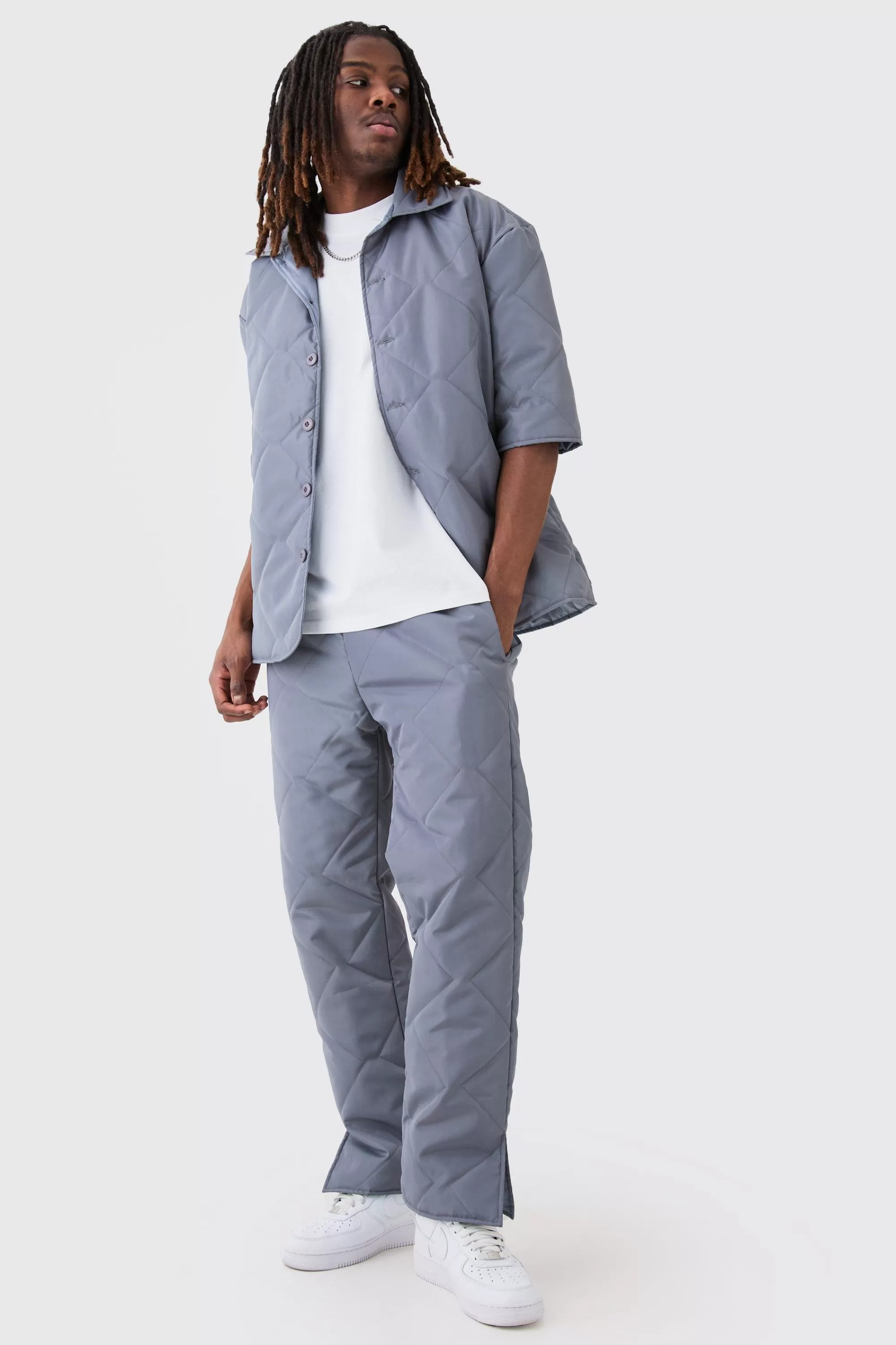 boohooMAN Oversized Short Sleeve Quilted Set | UK