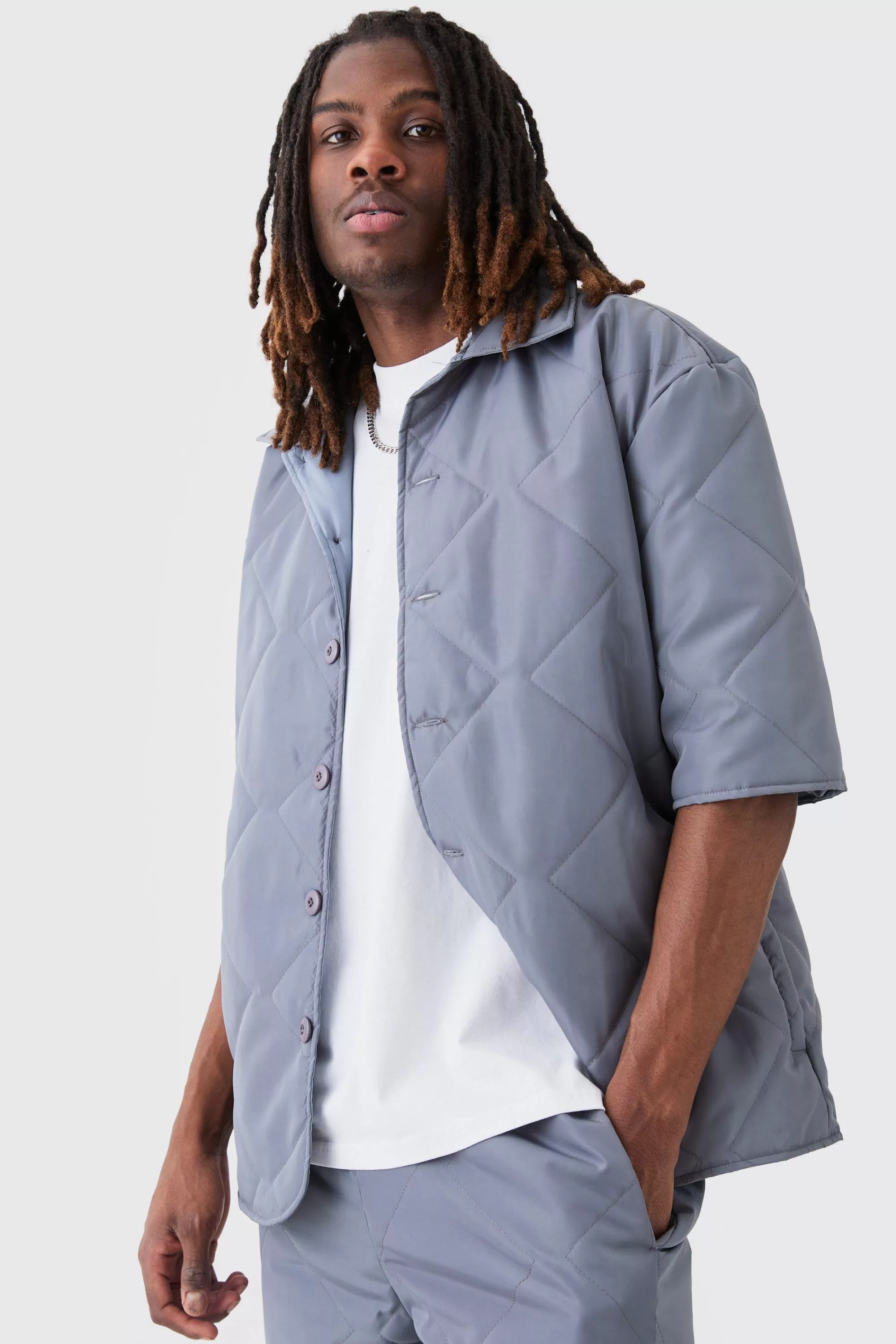 boohooMAN Oversized Short Sleeve Quilted Shirt | UK