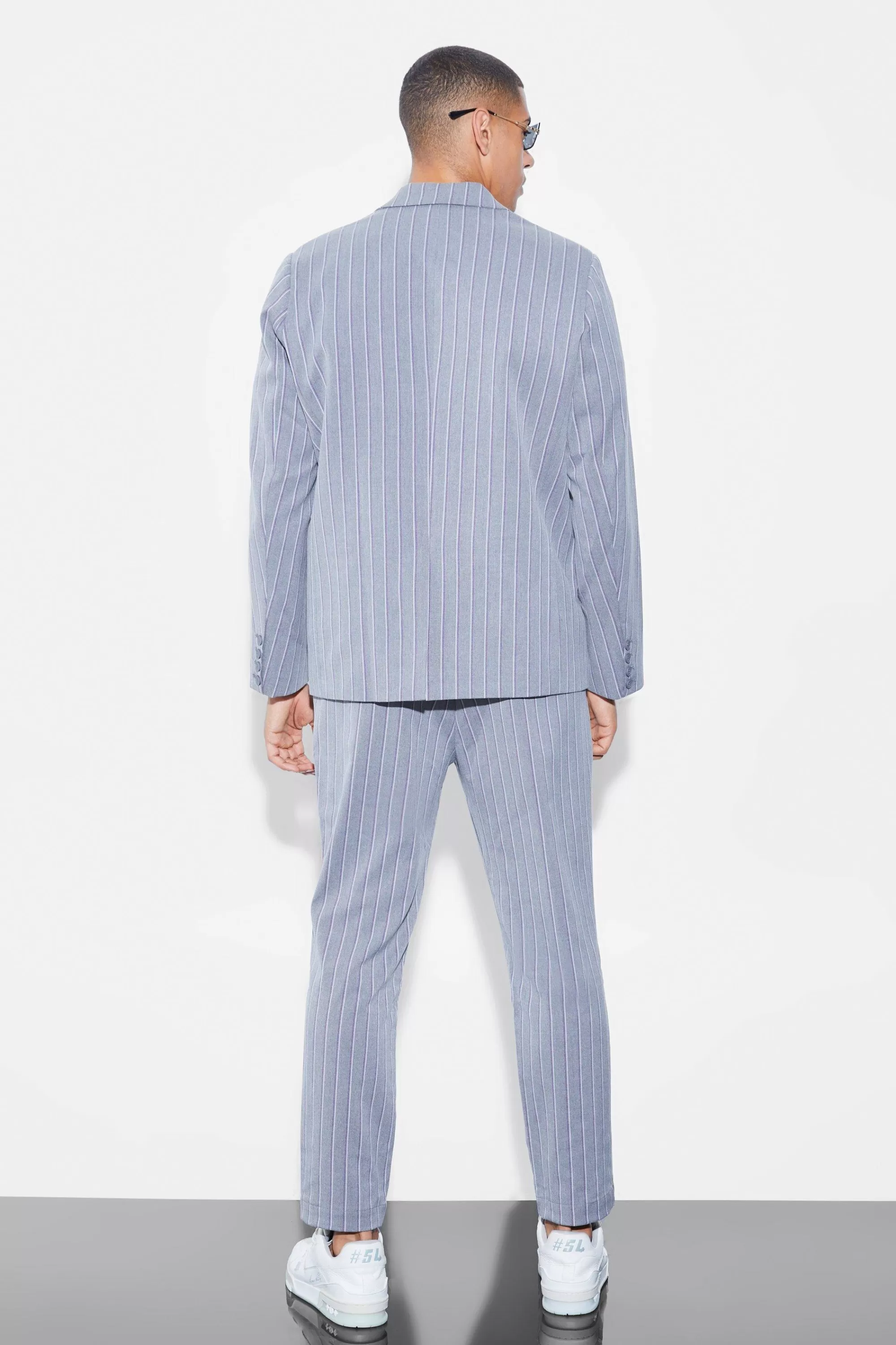 boohooMAN Oversized Single Breasted Stripe Suit Jacket | UK