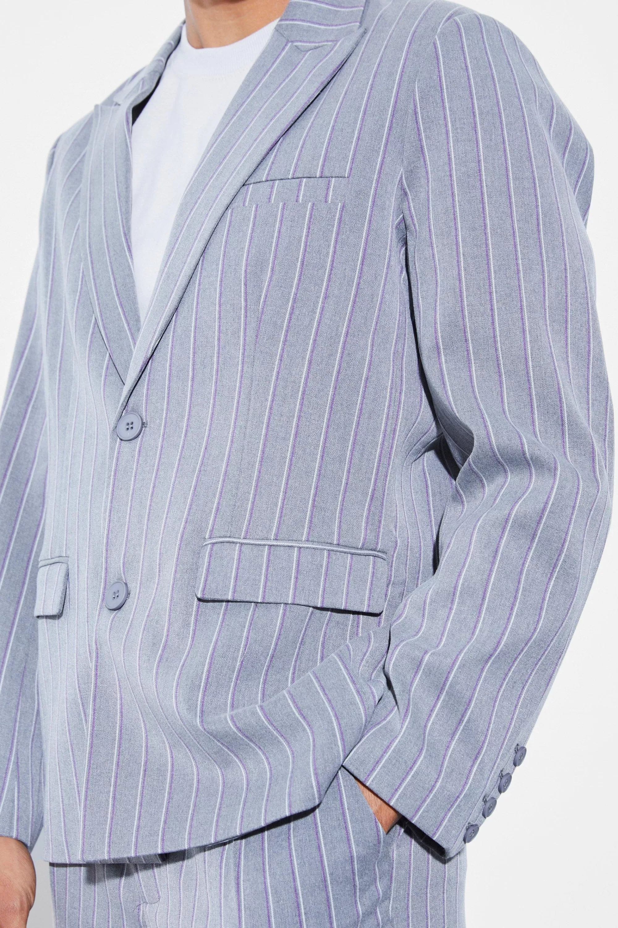 boohooMAN Oversized Single Breasted Stripe Suit Jacket | UK